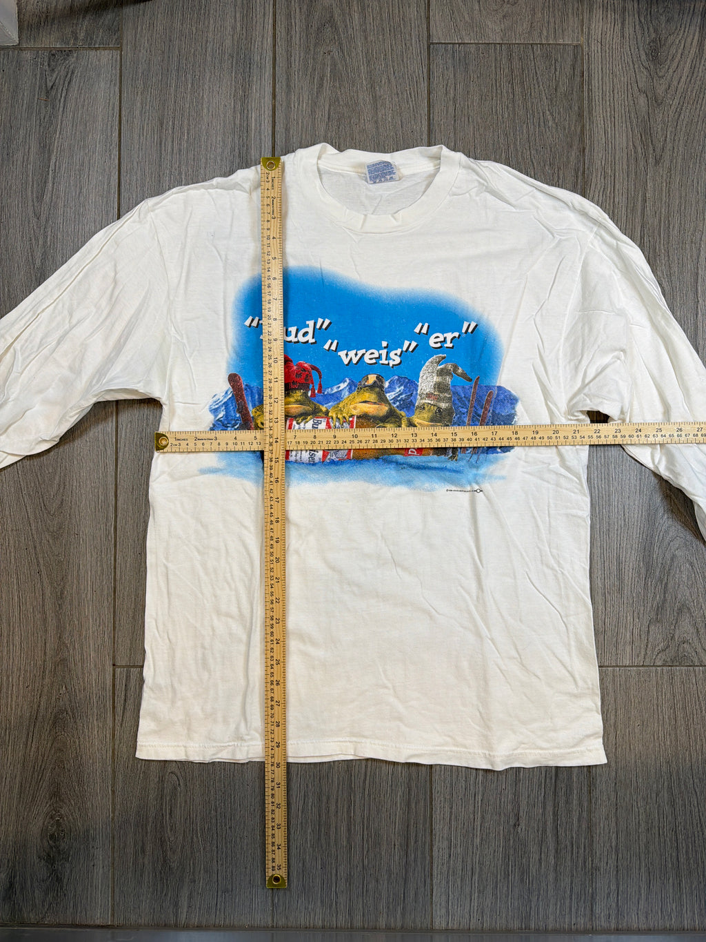 90er Budweiser Frösche Ski Langarm-T-Shirt Weiß XL