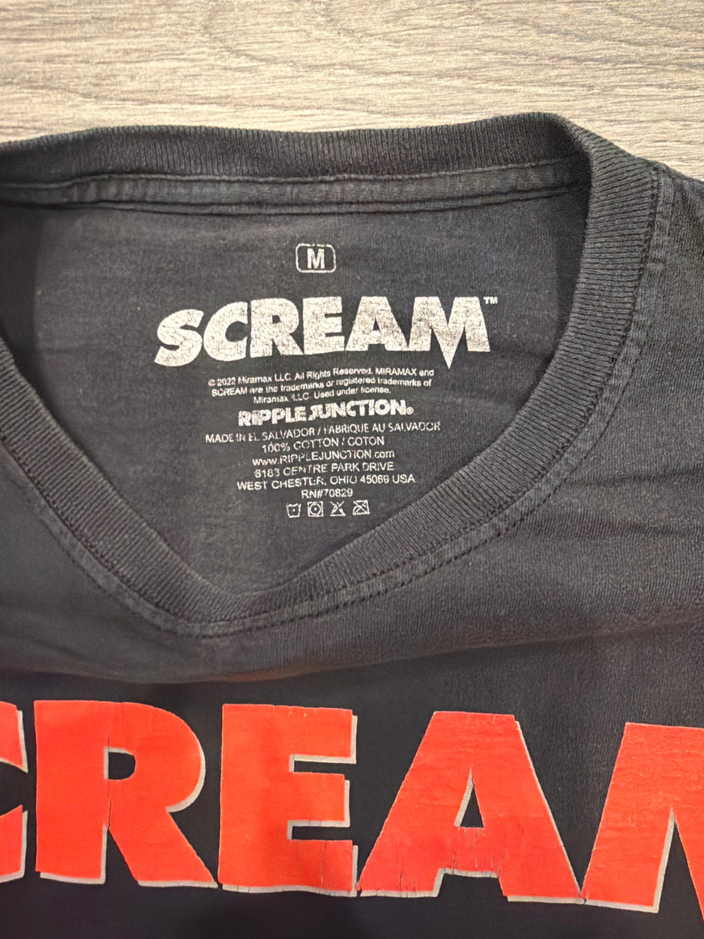 Modern Scream Movie Promo Faded Black Long Sleeve T-Shirt Print Tag