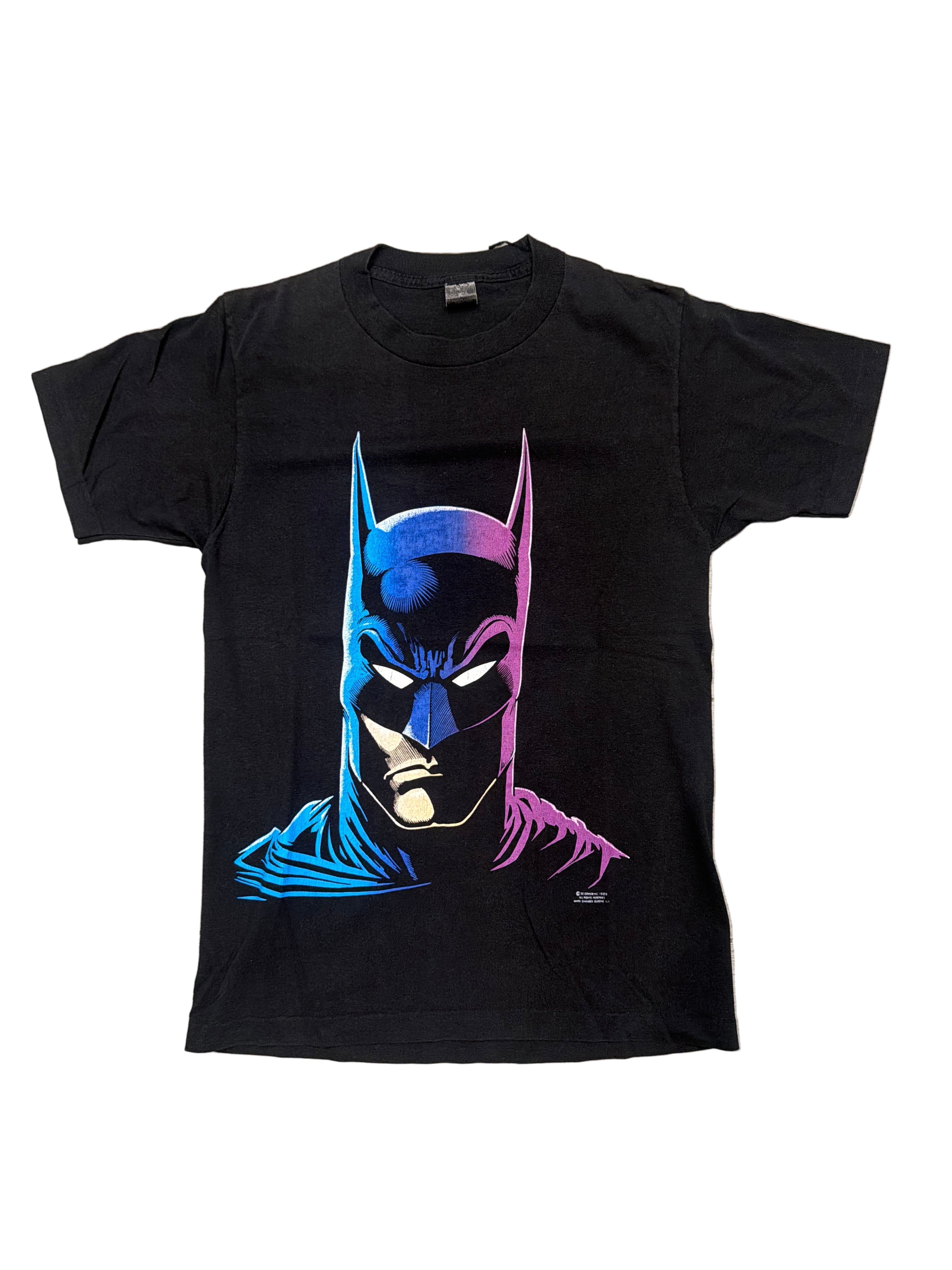 1989 Batman Cowell Big Face Purple Blue Black T-Shirt Medium