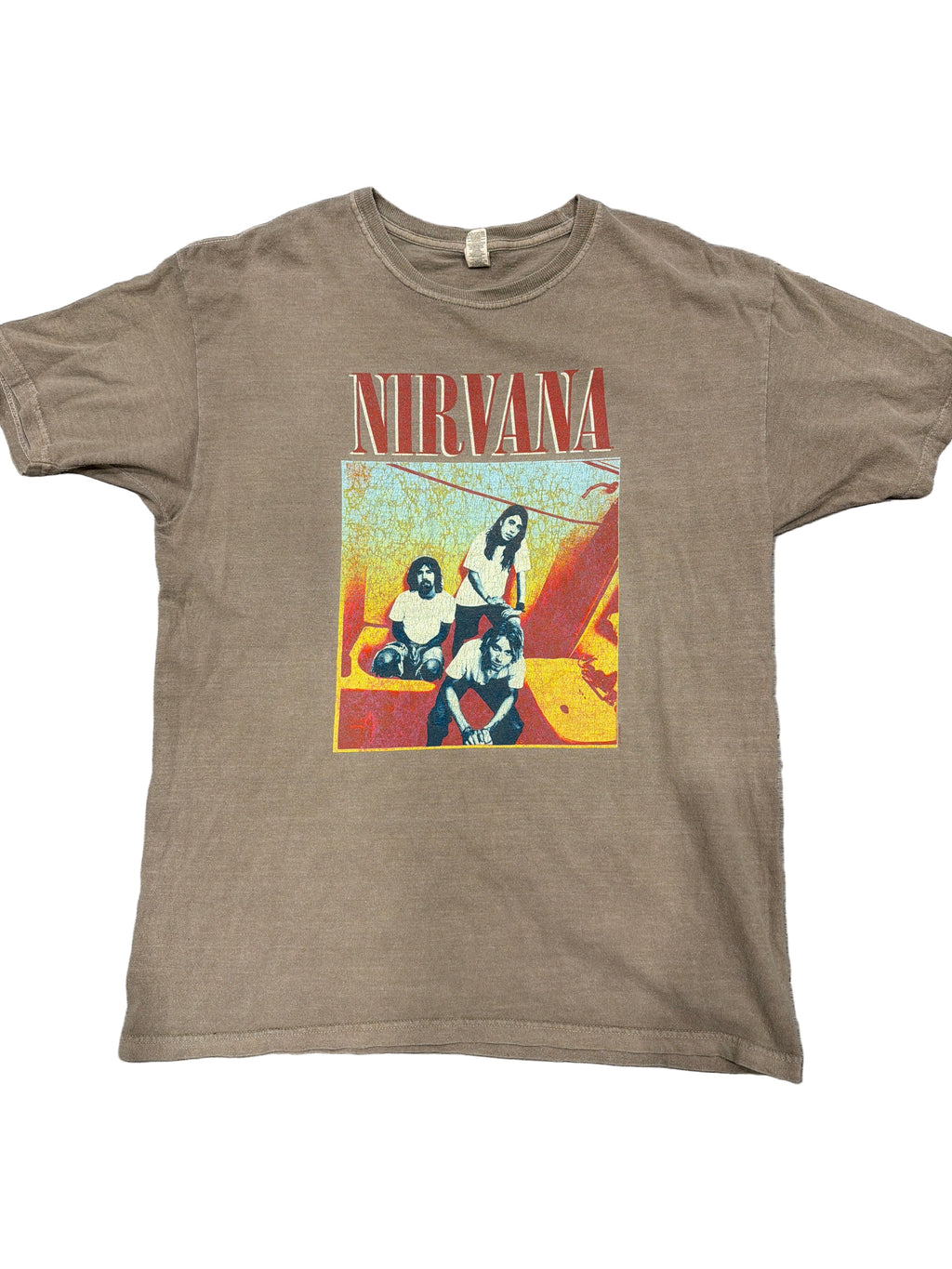 Nirvana M&O Gold Band Photo Kurt Cobain Y2K T-Shirt Large