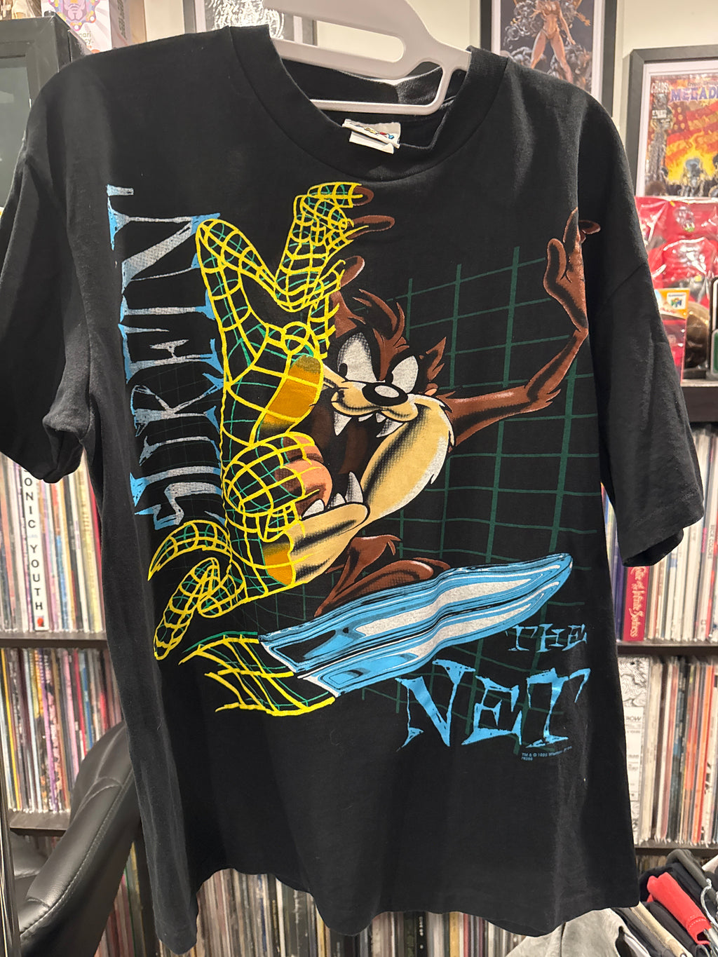 1996 Taz Looney Tunes Surfing The Net Single Stitch Black T-Shirt Large
