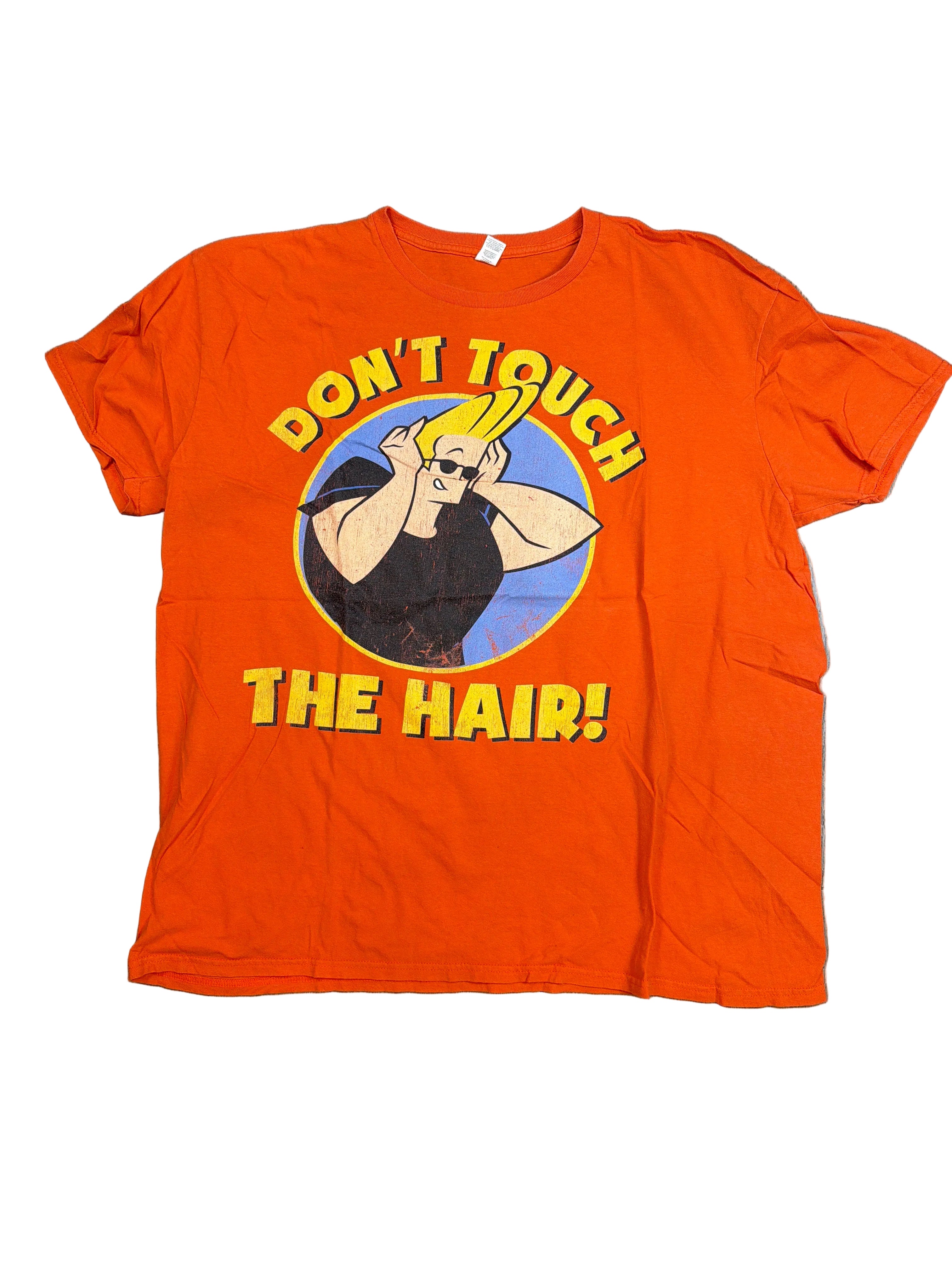 00s Johnny Bravo Cartoon Network Don't Touch The Hair Orange T-Shirt XL