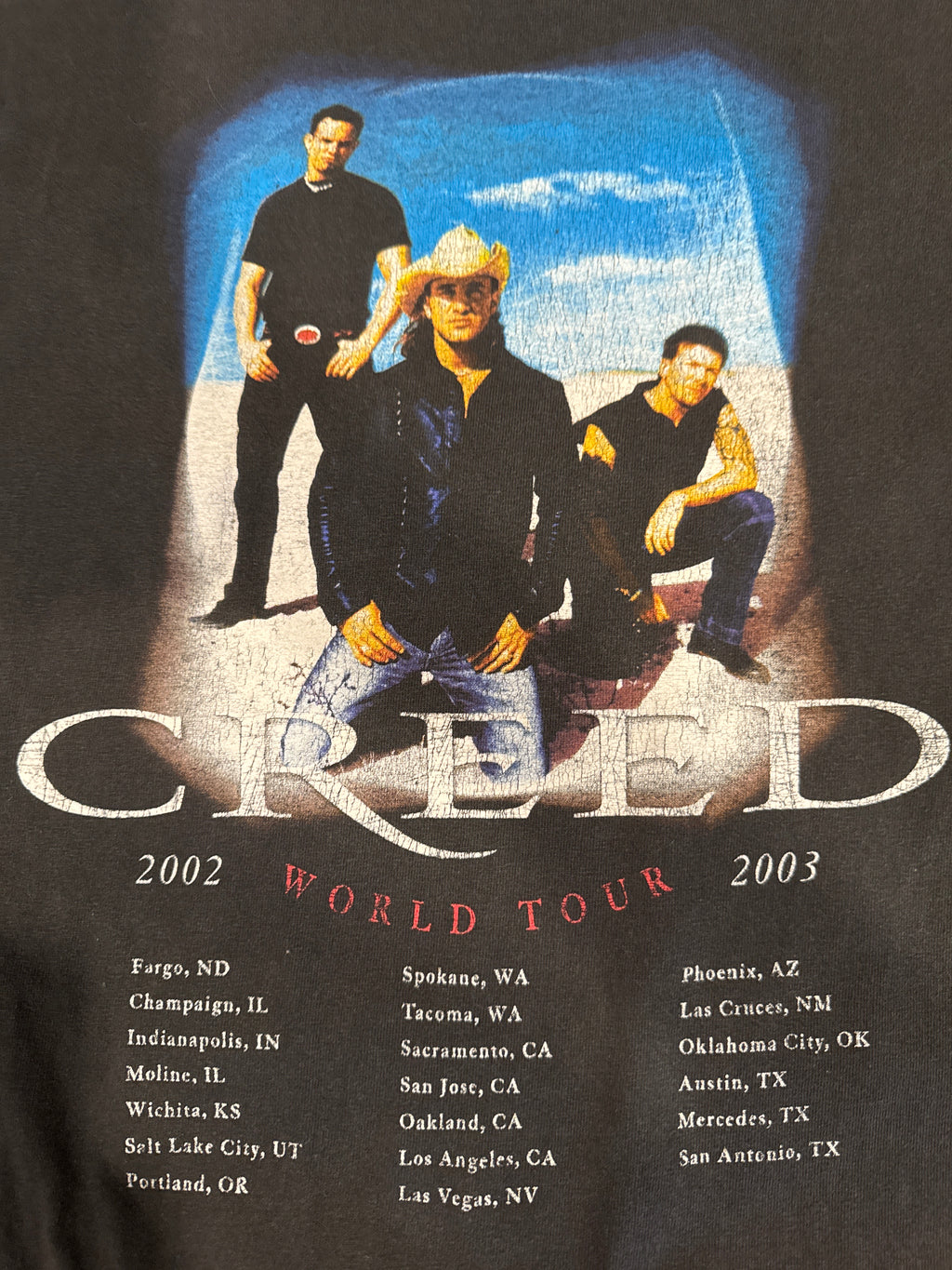 2002-2003 Creed Weathered World Tour T Shirt Black Large Gildan Faded Y2K