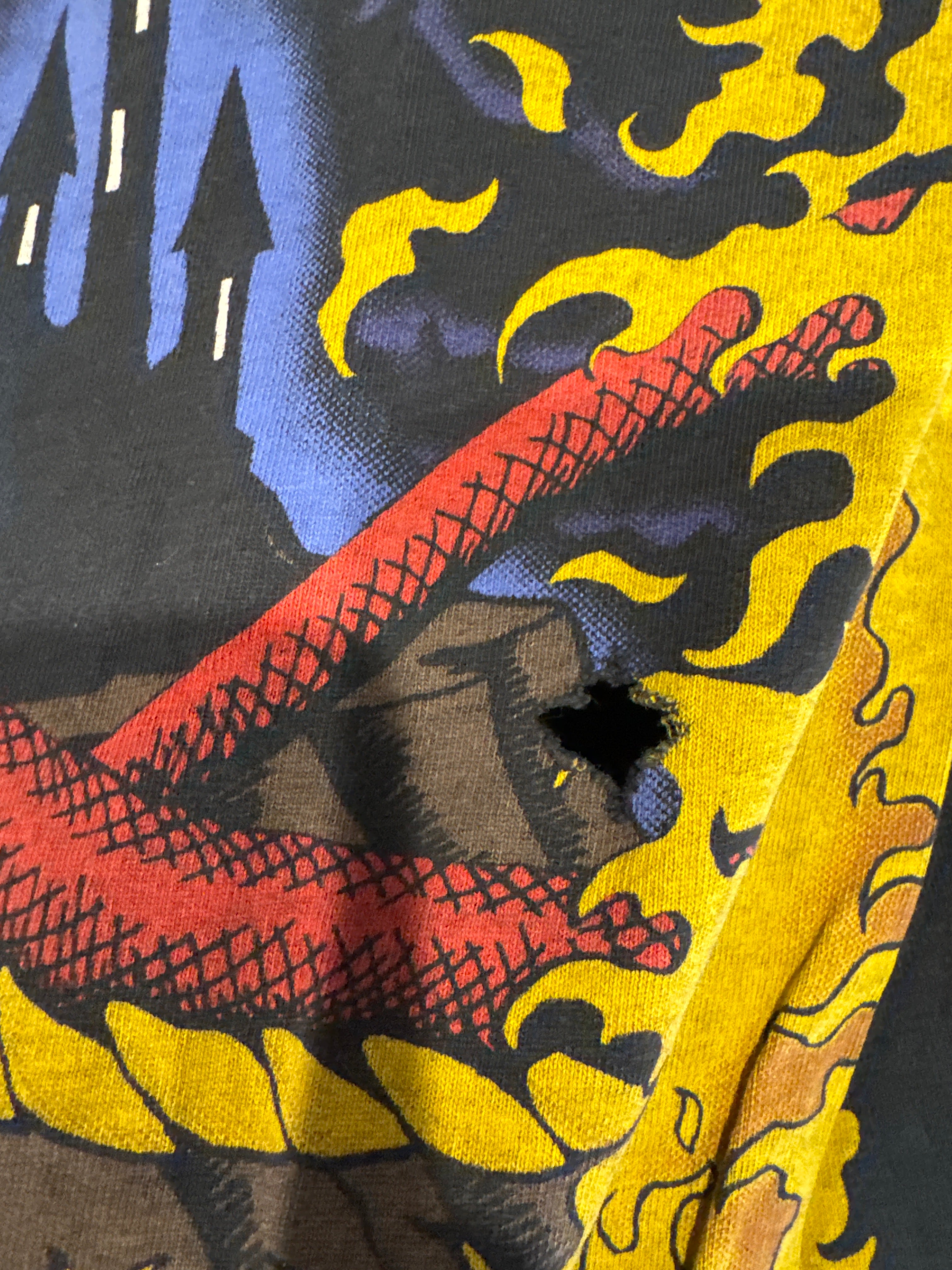 90s Liquid Blue Dragon AOP Black T-Shirt XL