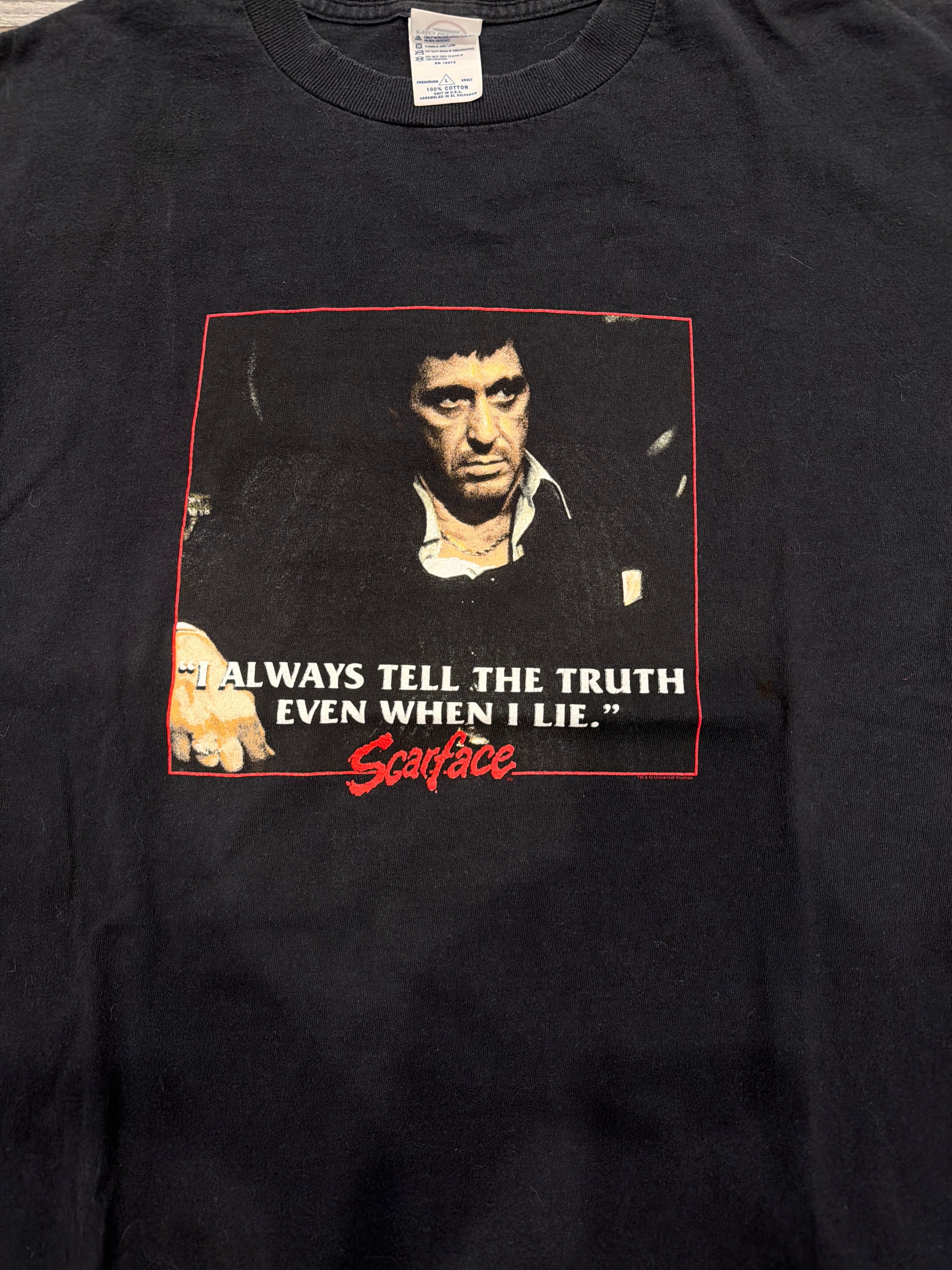 00s Mens Scarface Tony Montana Movie Promo Large T-Shirt Black Delta
