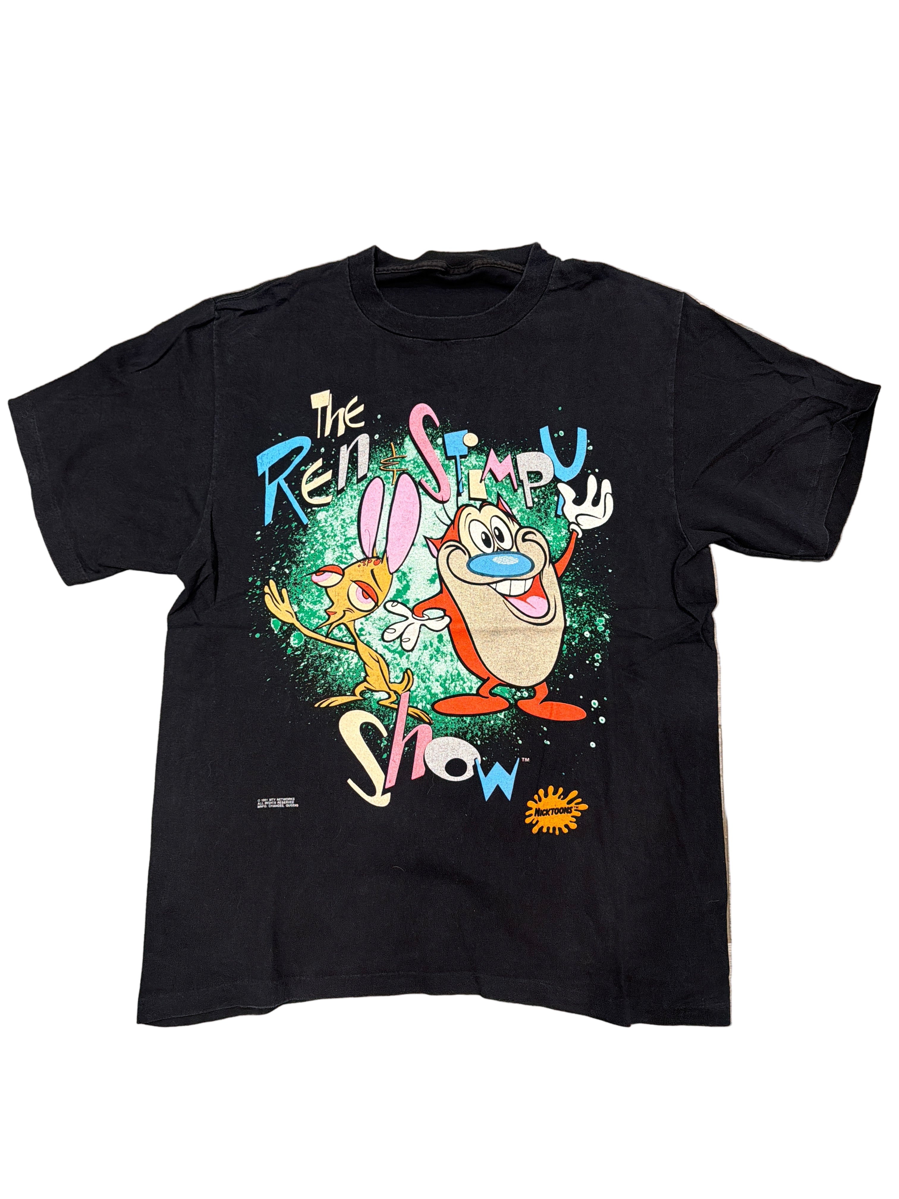 1991 Ren and Stimpy Show Nickelodeon MTV Black T-Shirt XL