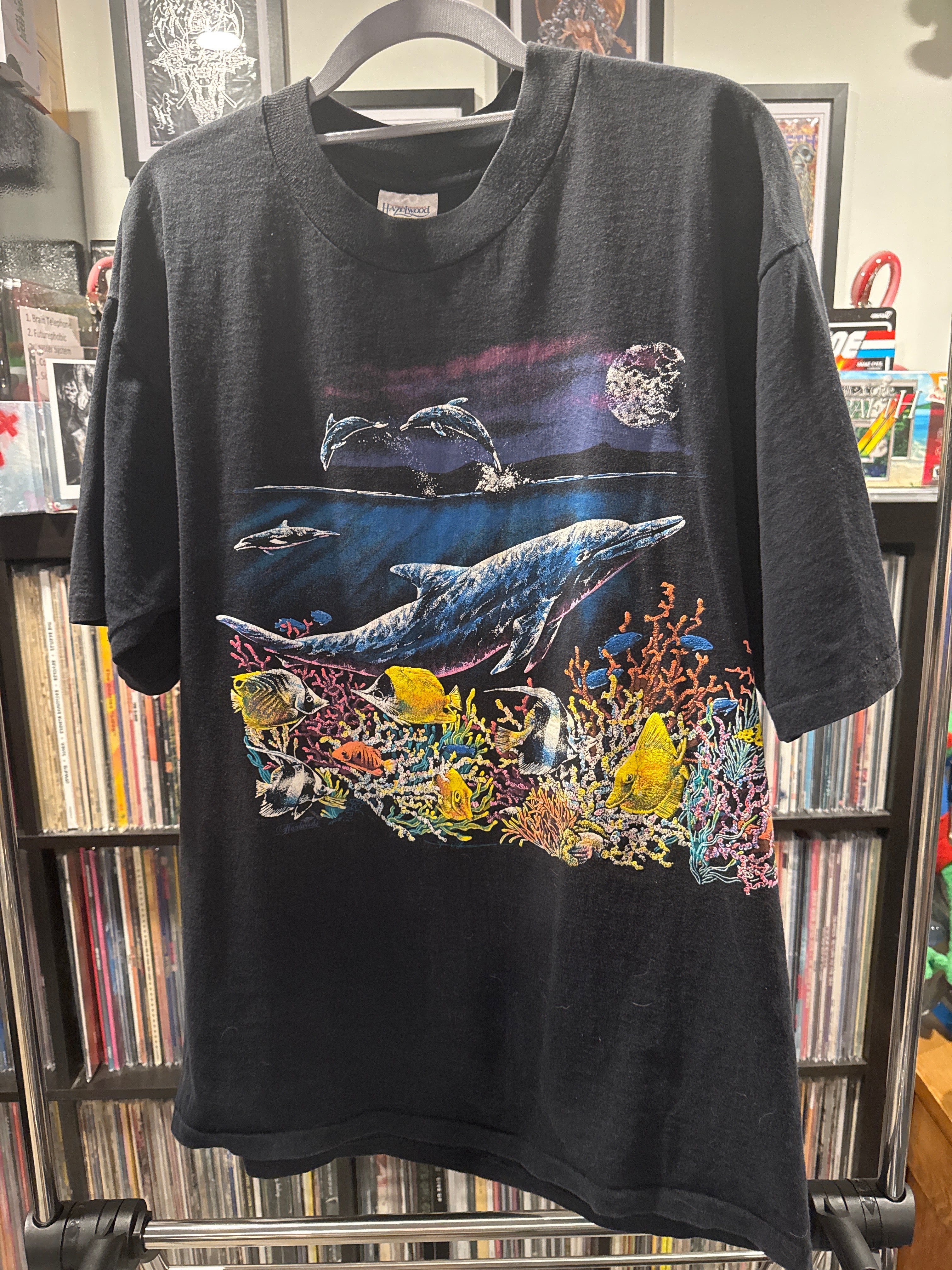 80s 90s Ocean Coral Dolphin Whale Wraparound Large Hazelwood Premo