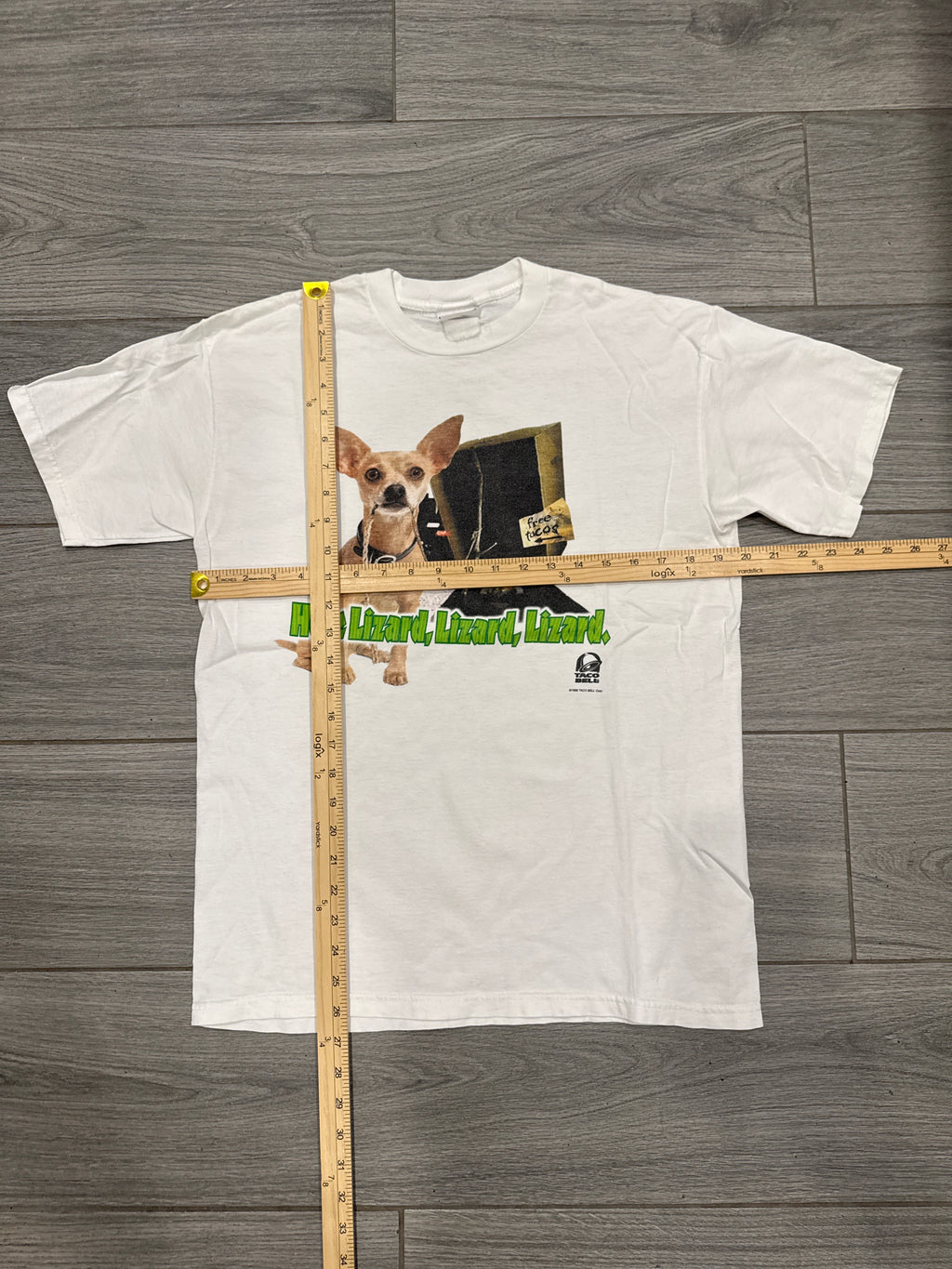 1998 Taco Bell Chihuahua Godzilla Bigger Box White T-Shirt Large