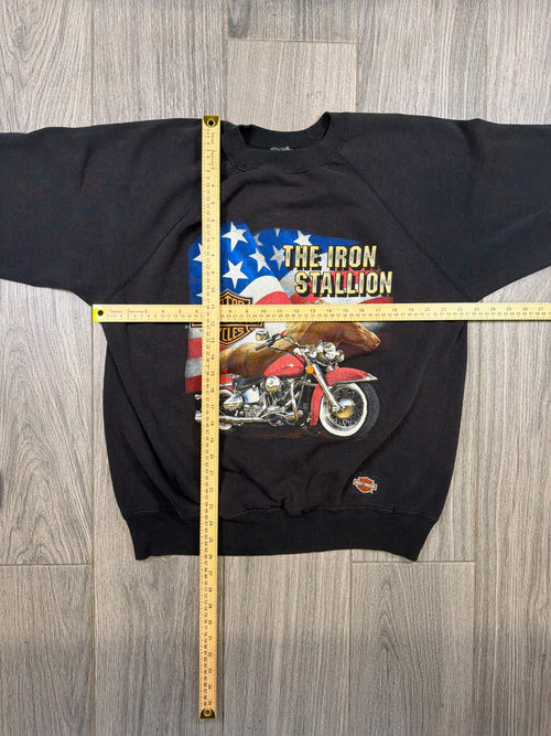 Harley Davidson 'Iron Stallion' 90s Black Crewneck Sweatshirt XL