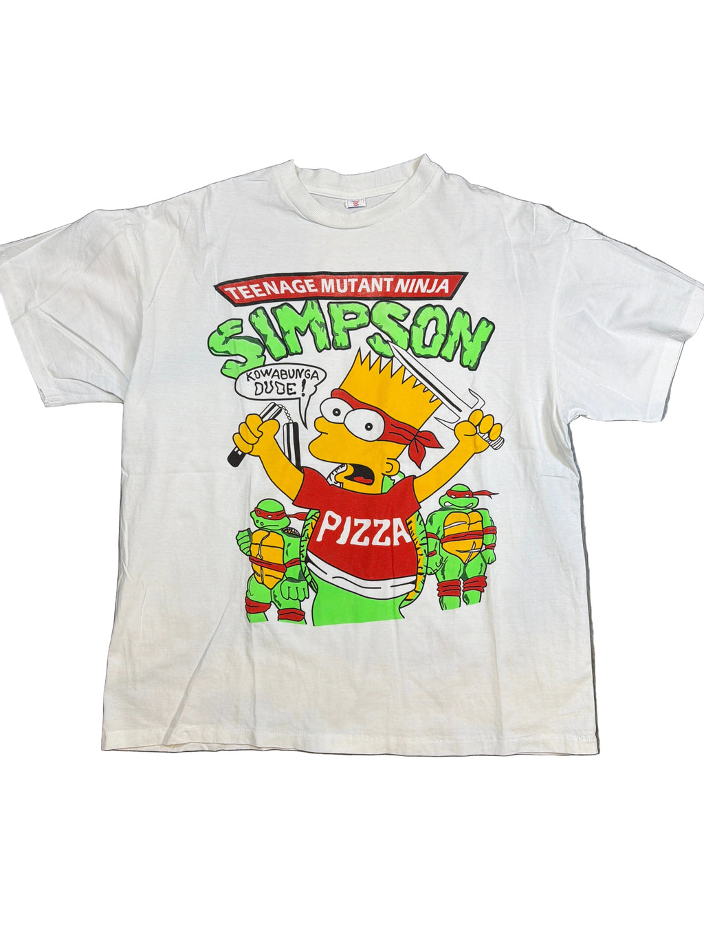 90s Teenage Mutant Ninja Turtles Bart Simpson Pizza White T-Shirt XL