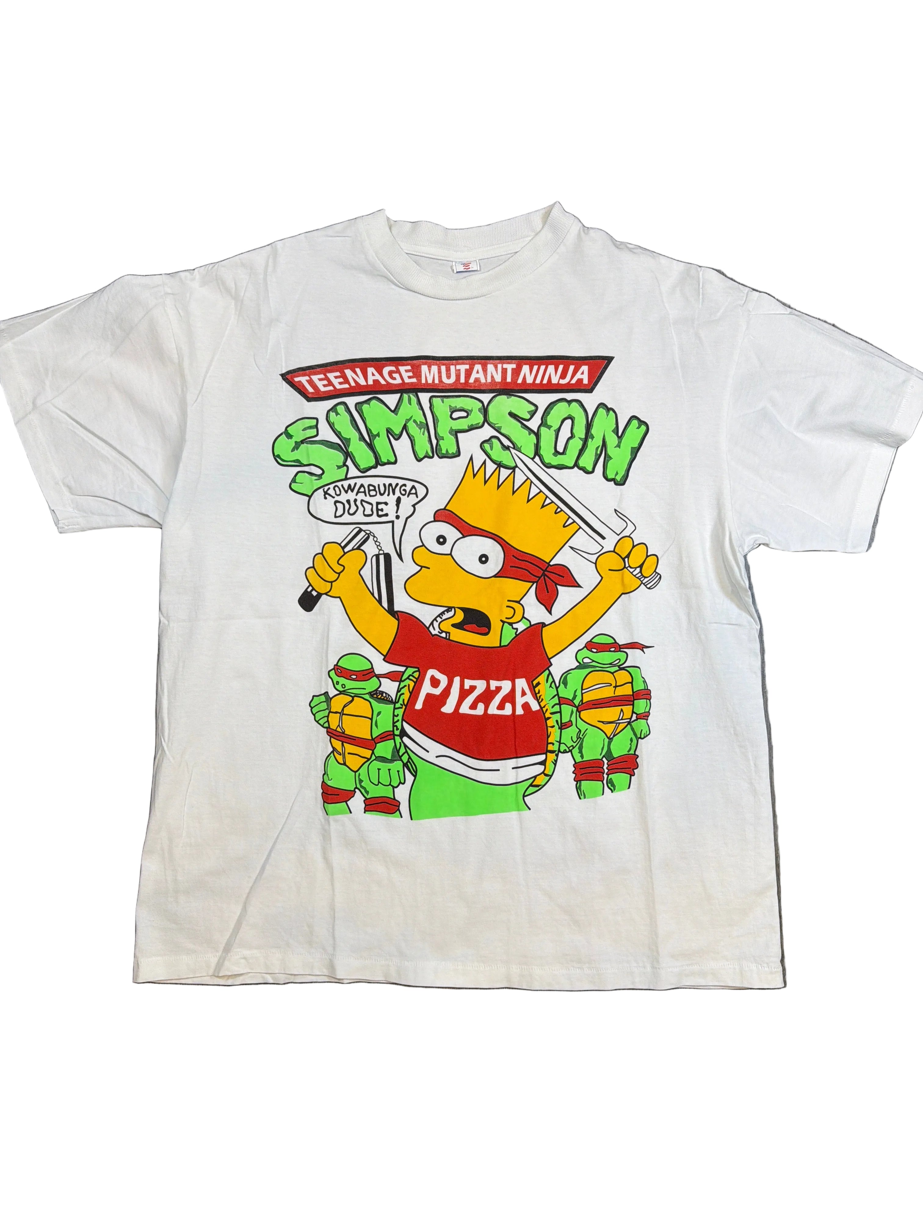 90s Teenage Mutant Ninja Turtles Bart Simpson Pizza White T-Shirt XL
