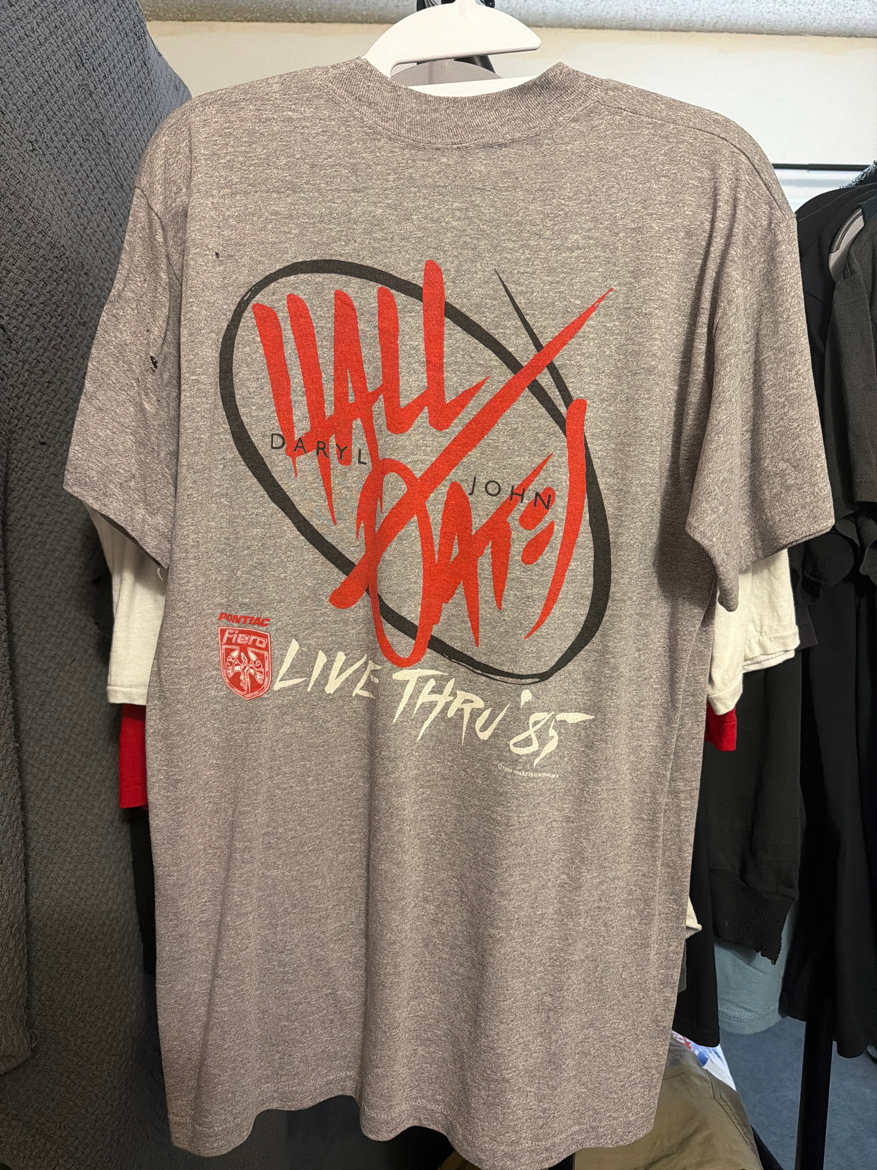 1985 Hall and Oates Tour Double Sided Shirt Pontiac Fiero Logo L