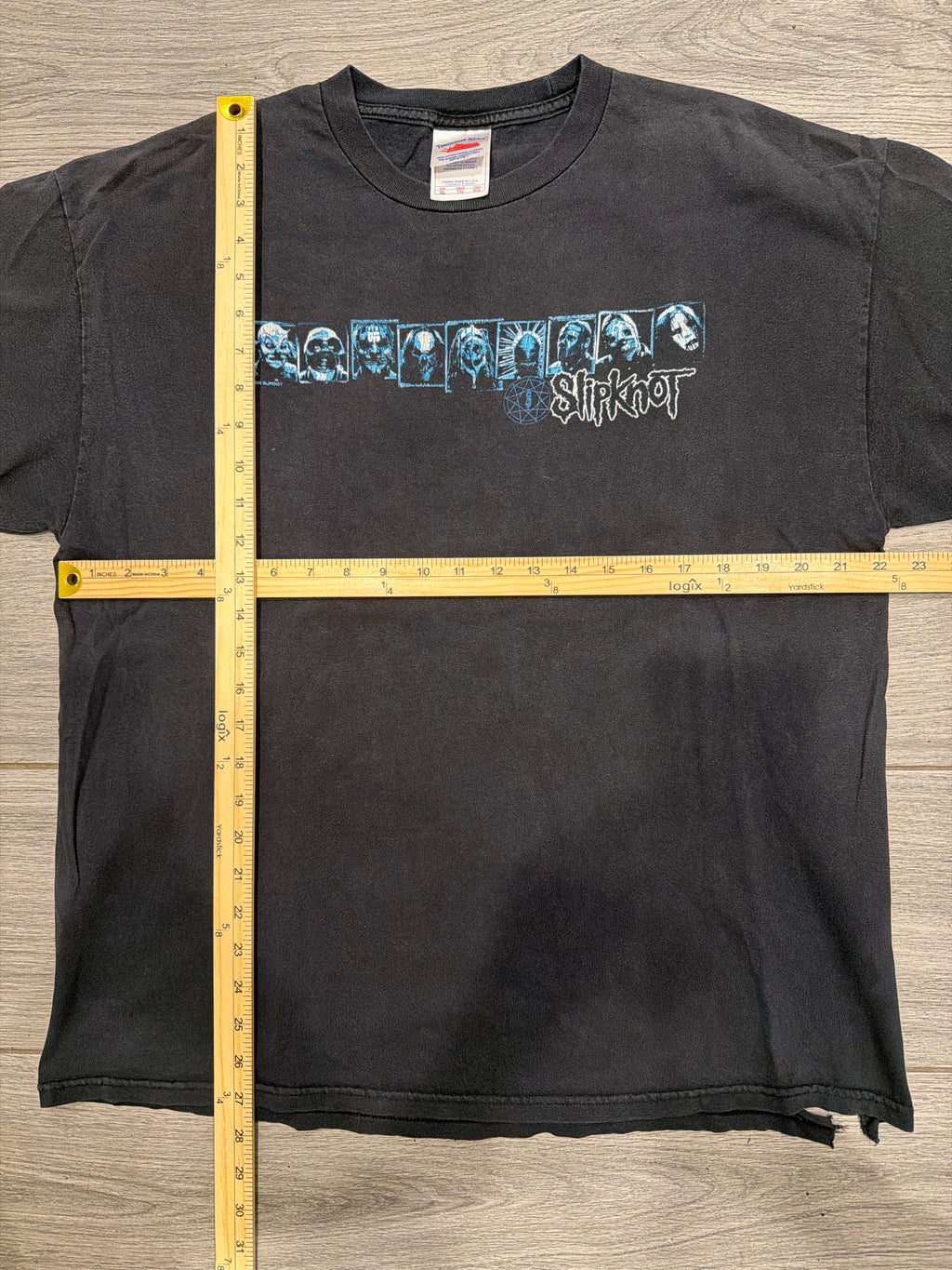 00s Slipknot Thrashed Blue Band Faces Tennessee River XL T-Shirt