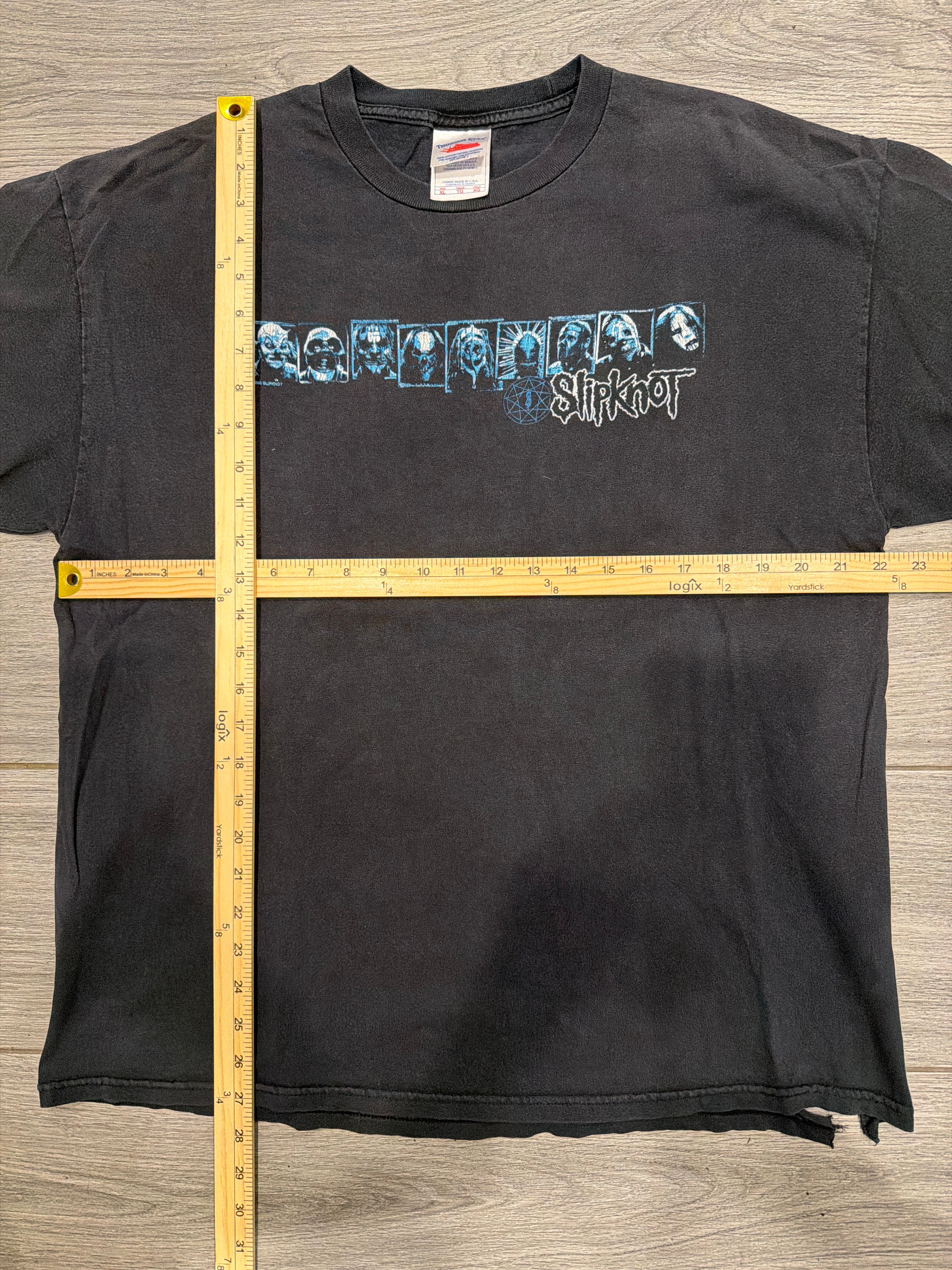 00s Slipknot Thrashed Blue Band Faces Tennessee River XL T-Shirt