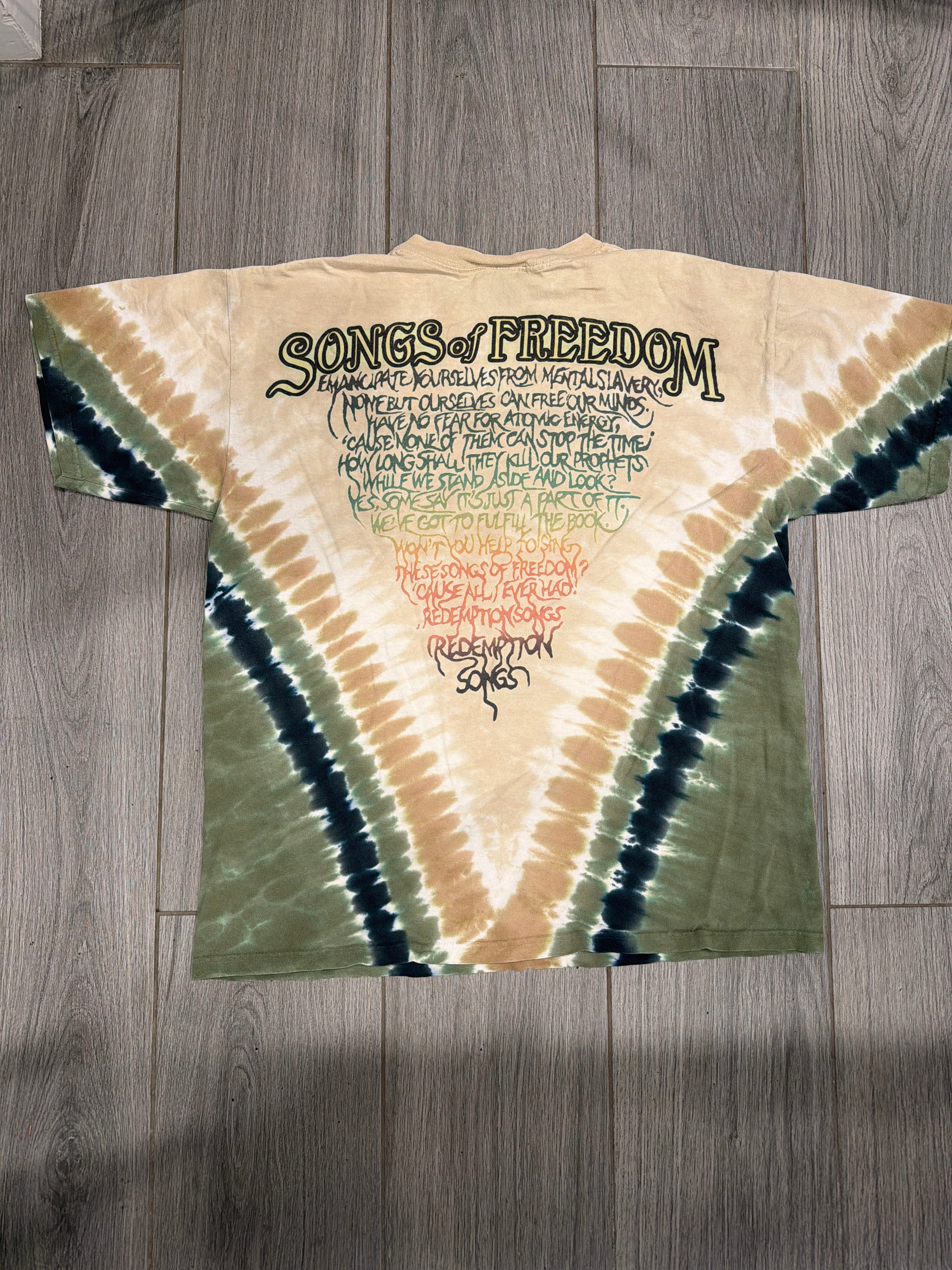 00s Bob Marley Redemption Song Tie Dye Zion Beige T-Shirt Large