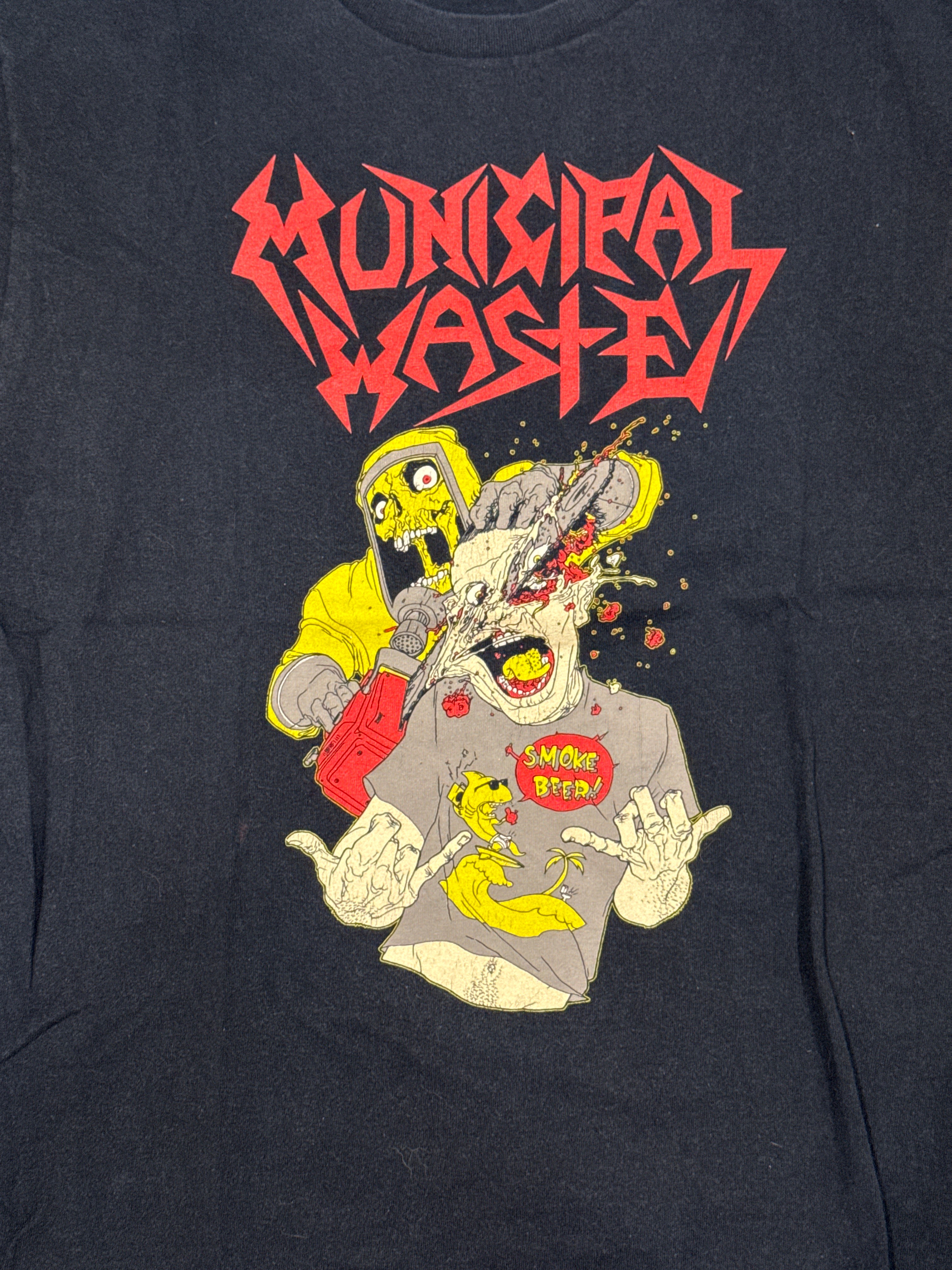 2004 Municipal Waste Smoke Beer Double Sided Black T-Shirt Large