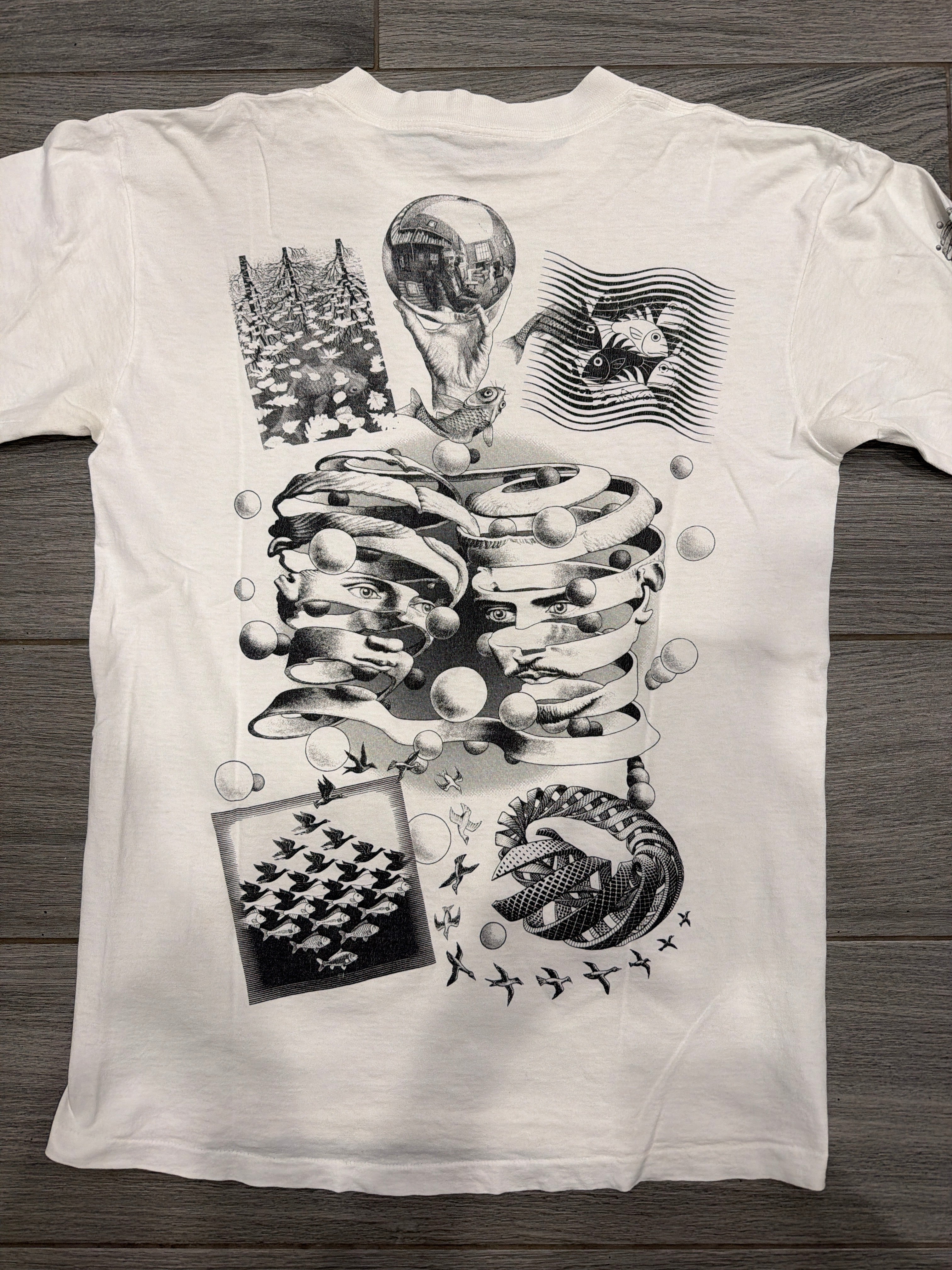 1991 MC Escher Art Vintage T-Shirt White Large Long Sleeve M.C.