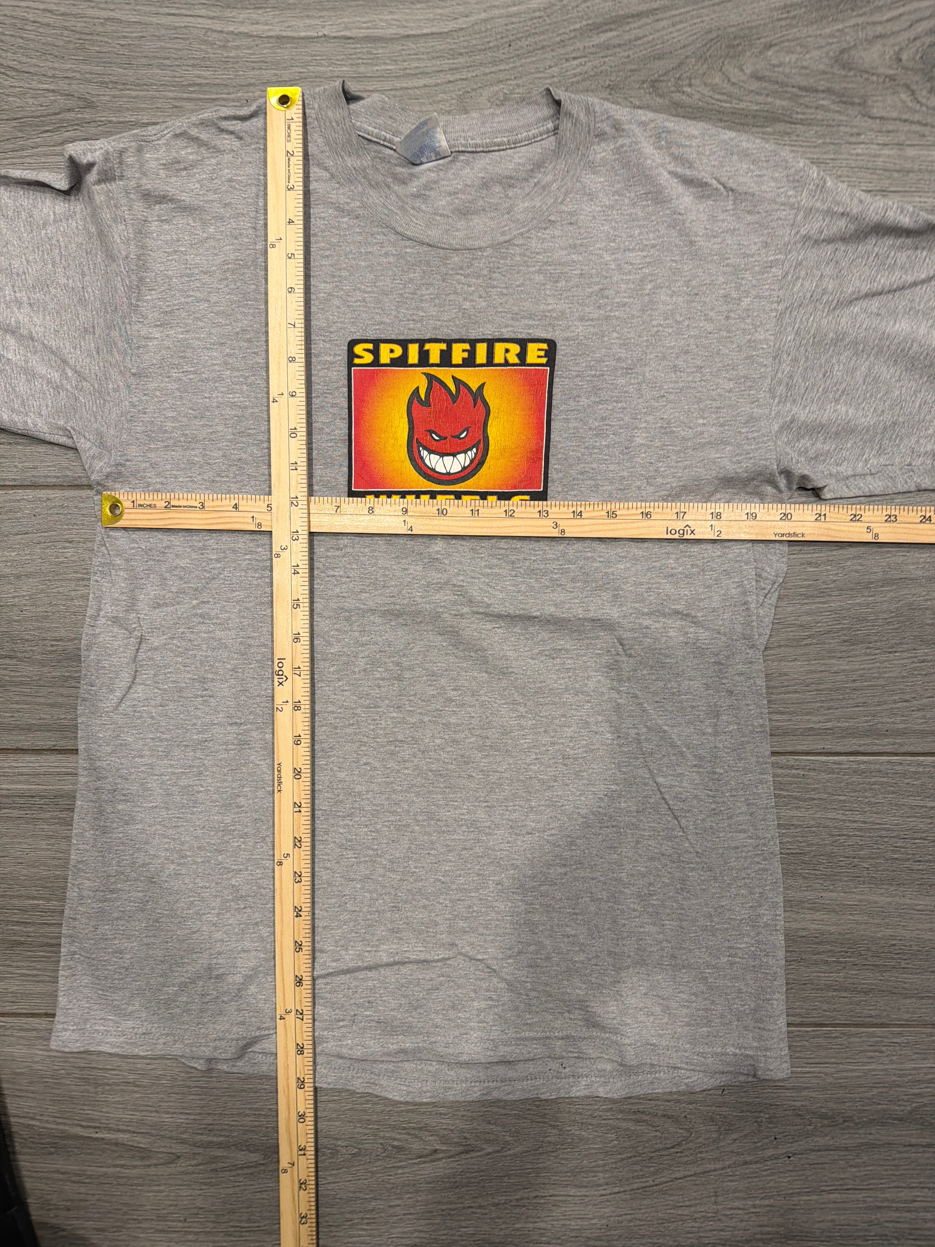 00s Spitfire Skateboard Wheels Grey Box Logo Large T-Shirt