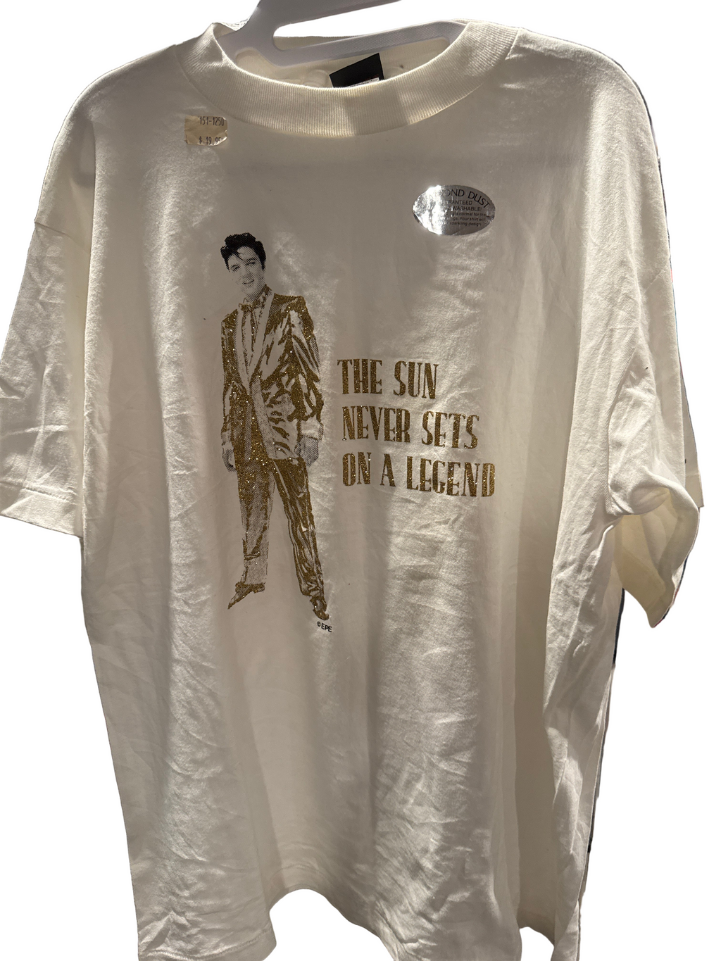 80s 90s Elvis Gold Glitter Diamond Dust Washable Dead Stock Single Stitched White XL