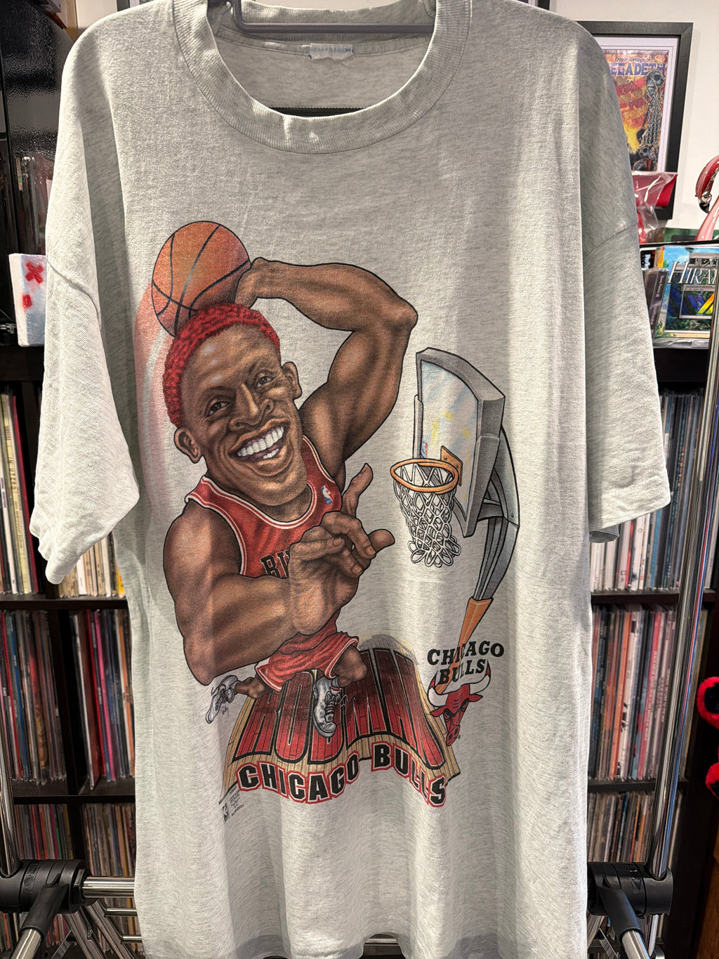 90s Dennis Rodman Caricature Single Stitch Vintage Chicago Bulls Shirt 2XL