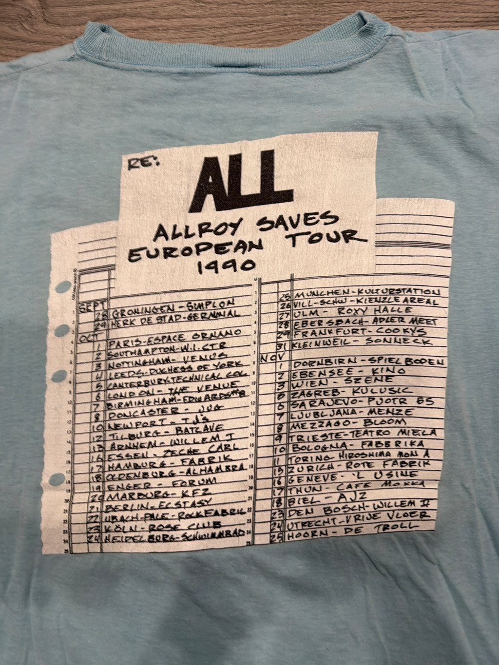 1990 All Allroy Saves European Tour Descendants Blue XL T-Shirt