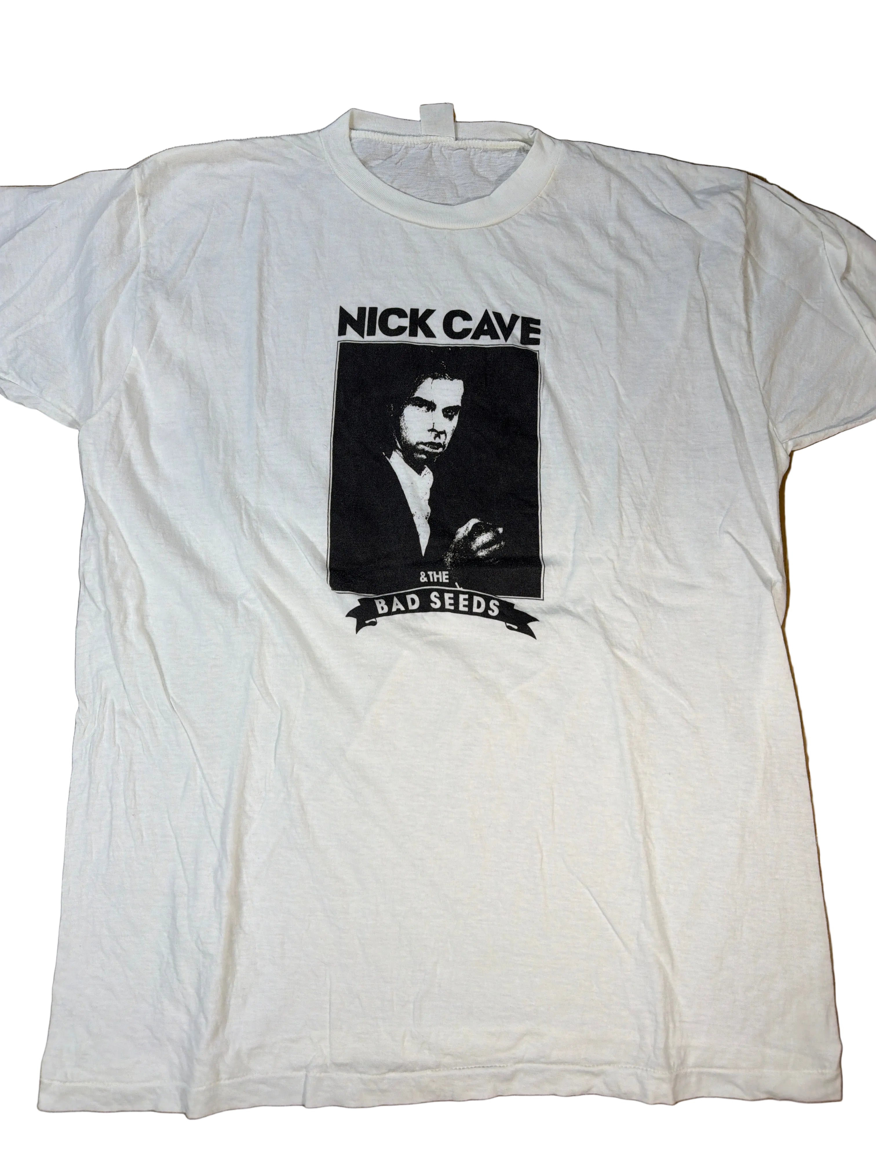 Nick Cave and the Bad Seeds 80s Vintage Goth Band White T-Shirt Large