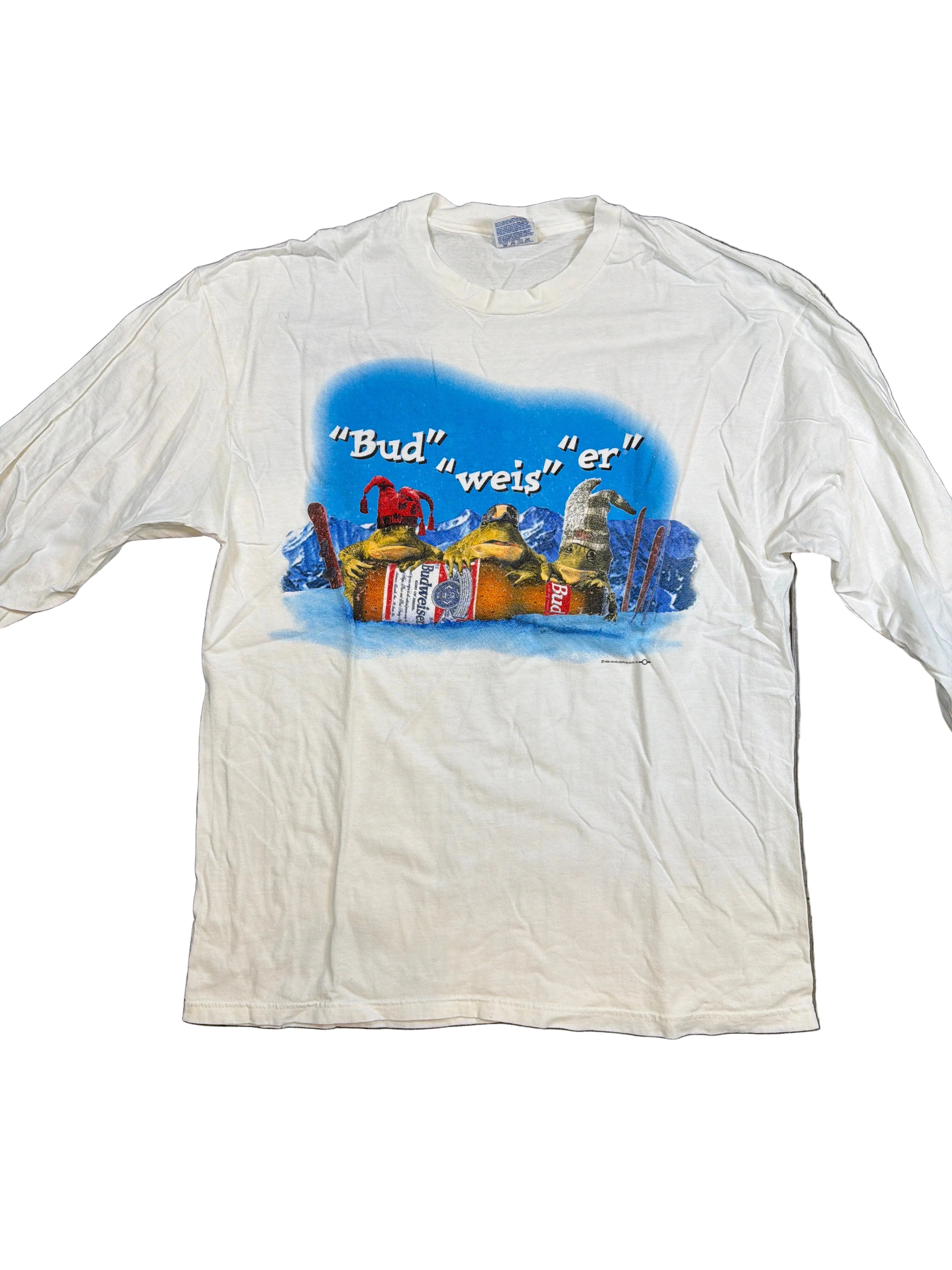 90s Budweiser Frogs Ski Long Sleeve White T-Shirt XL