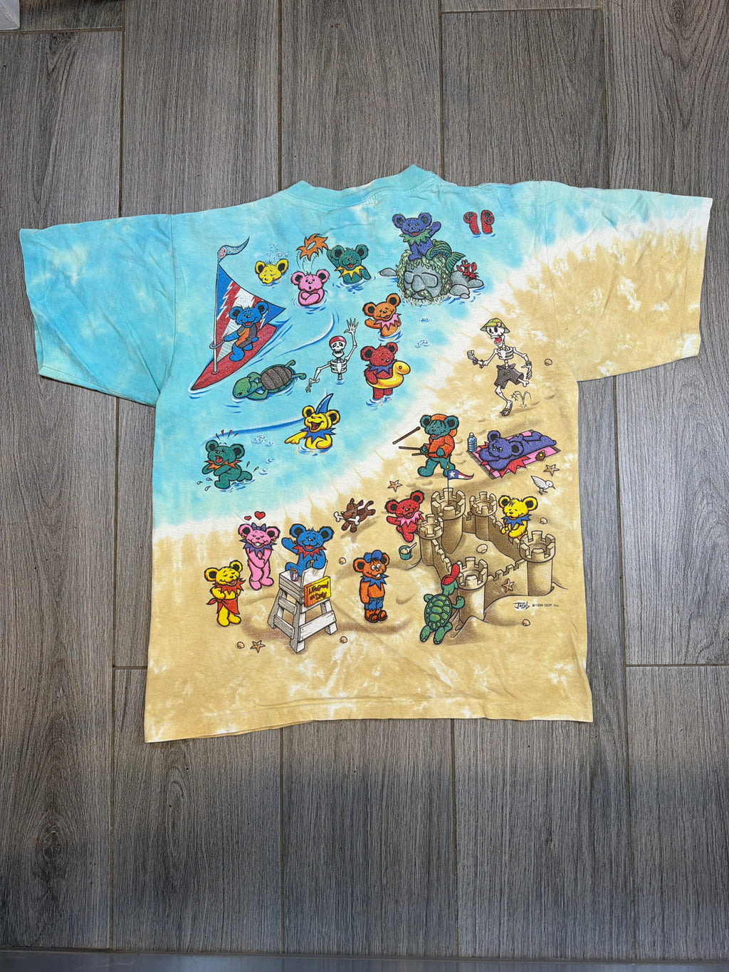 90s Vintage Grateful Dead Beach Bears Liquid Blue Tie Dye T-Shirt Large