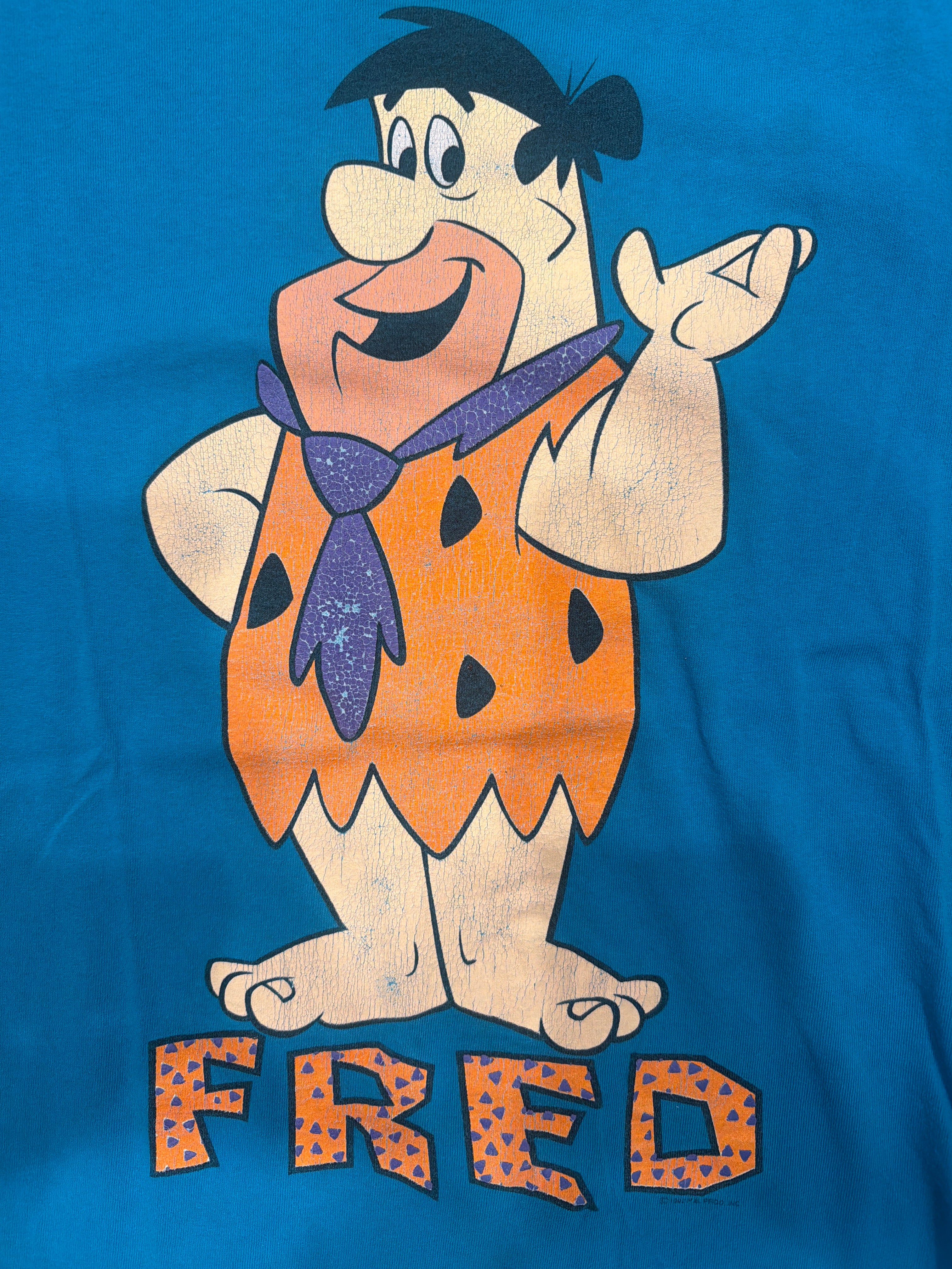 1992 Fred Flintstone Blue Hanna Barbara Universal Studios T-Shirt Large