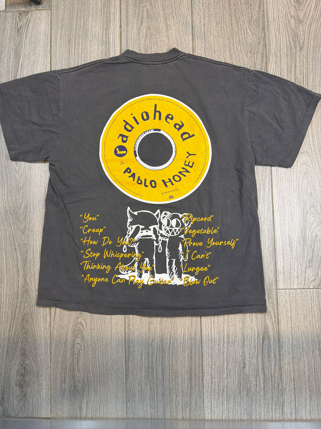 Radiohead Pablo Honey Tour AOP Faded Black Bootleg T-Shirt XL
