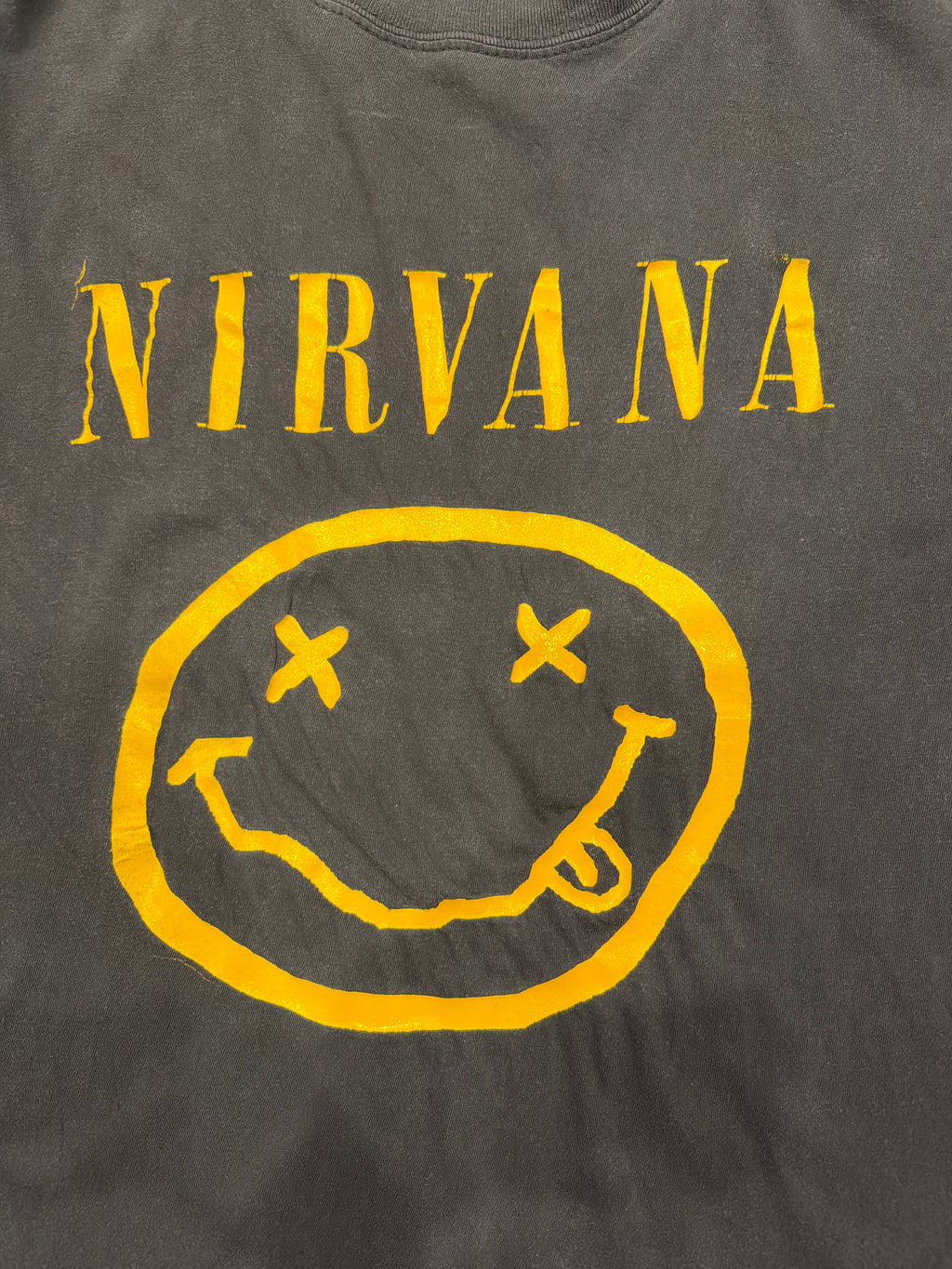 1992 Nirvana Smiley Euro Kurt Cobain Grohl Black T-Shirt Medium