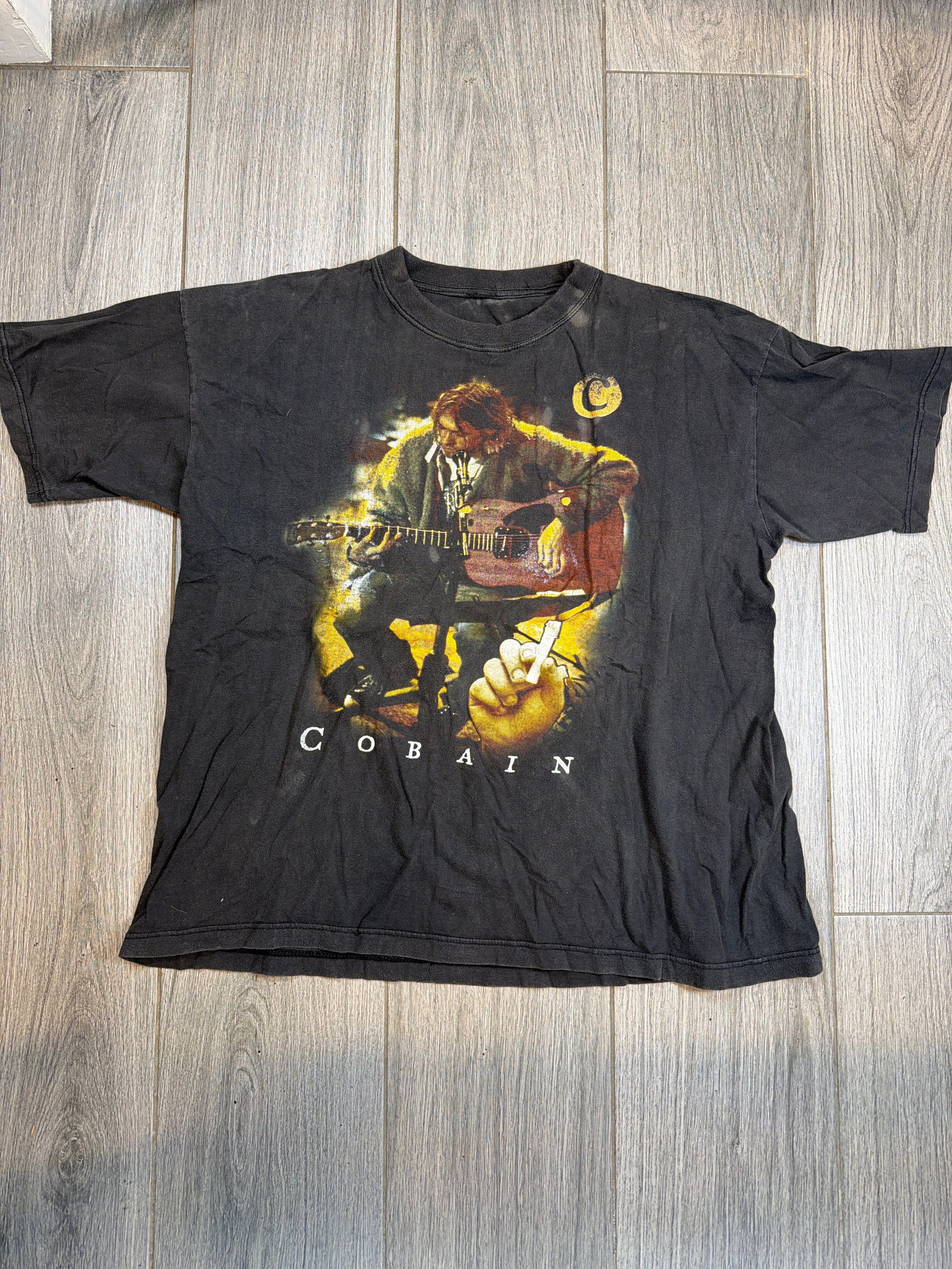 90s Nirvana Kurt Cobain Unplugged Big C Double Sided T-Shirt Large