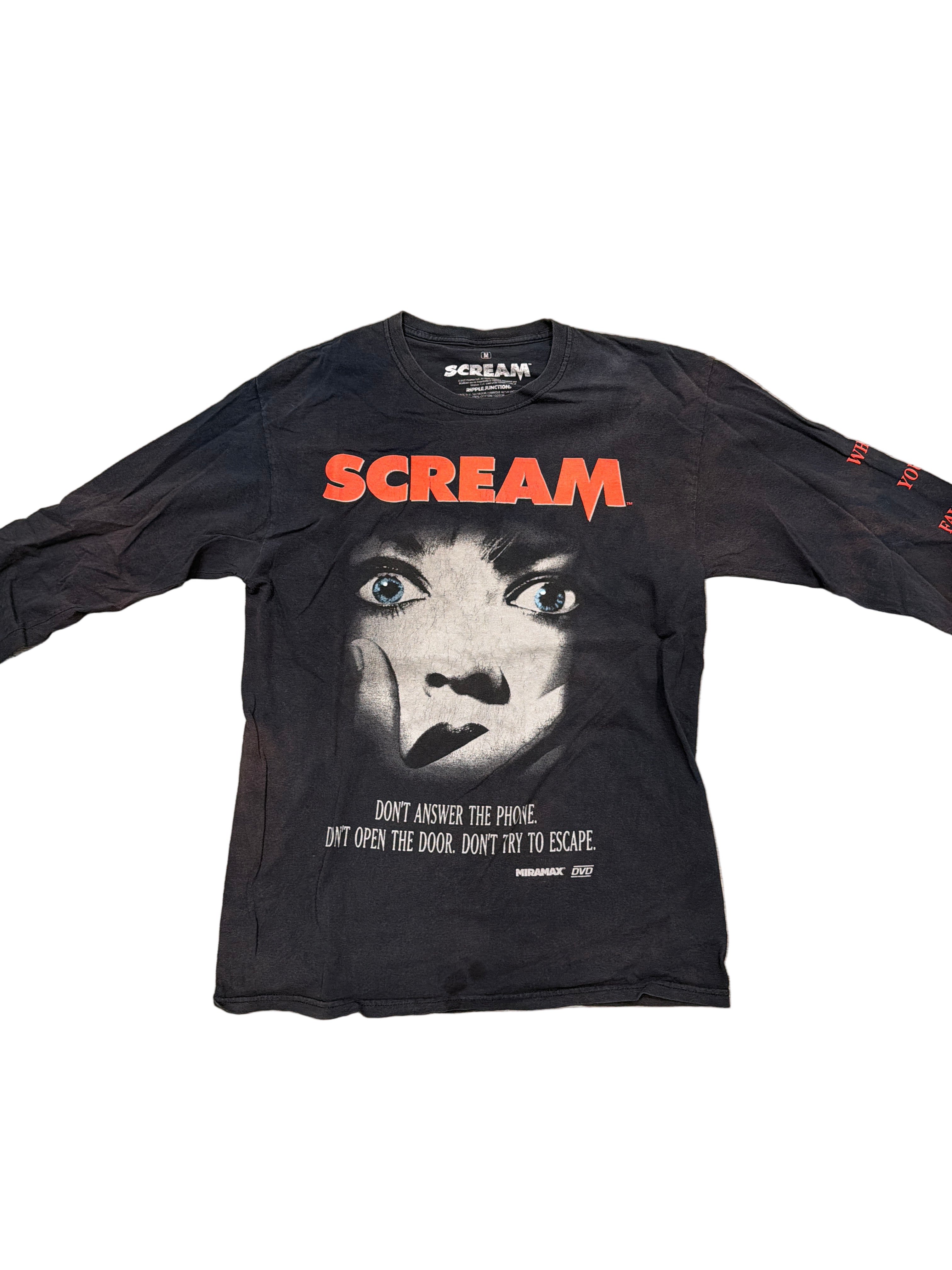 Modern Scream Movie Promo Faded Black Longsleeve T-Shirt Print Tag