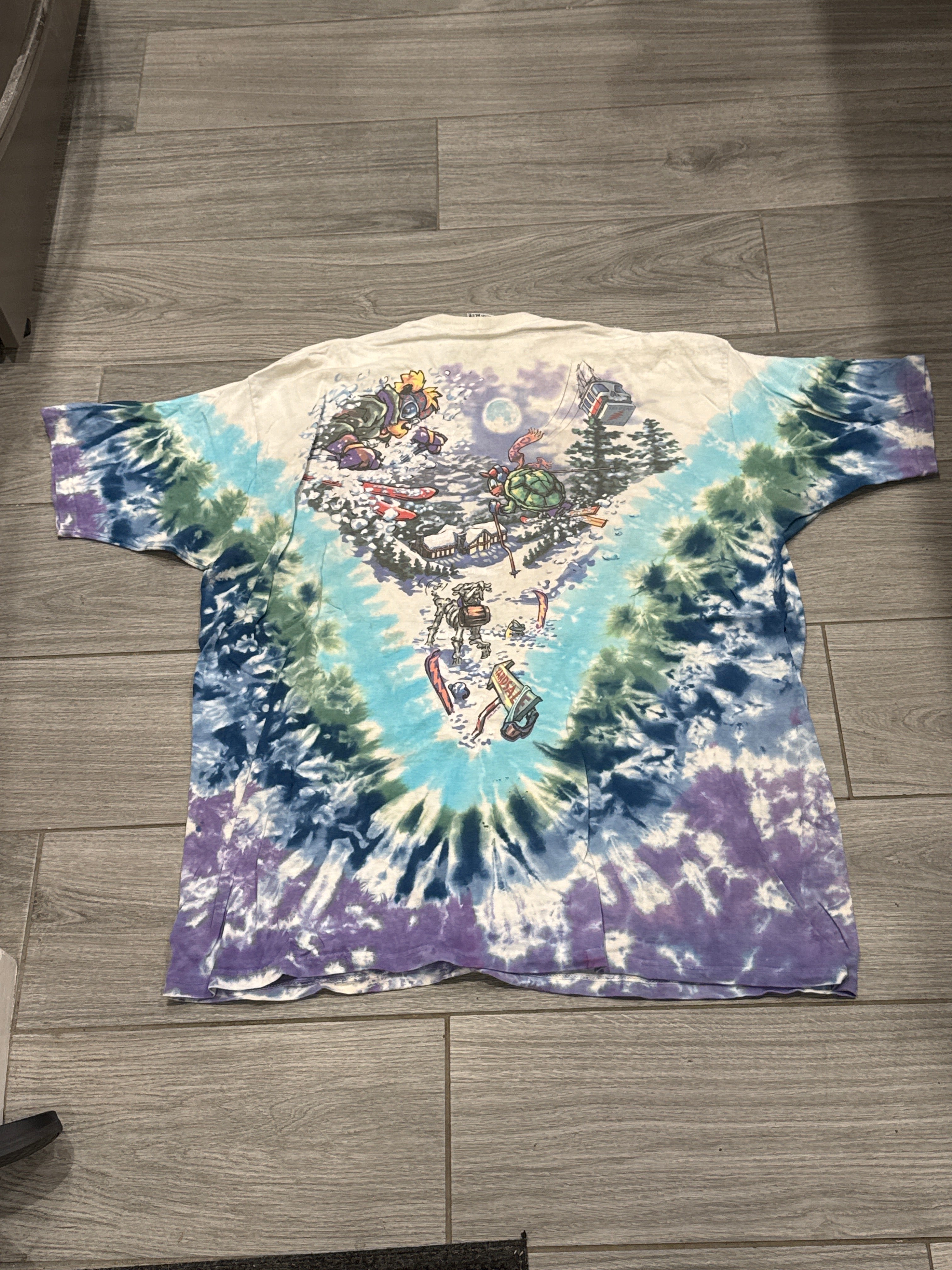 1996 Grateful Dead Ski Bear Liquid Blue Tie Dye T-Shirt 2X