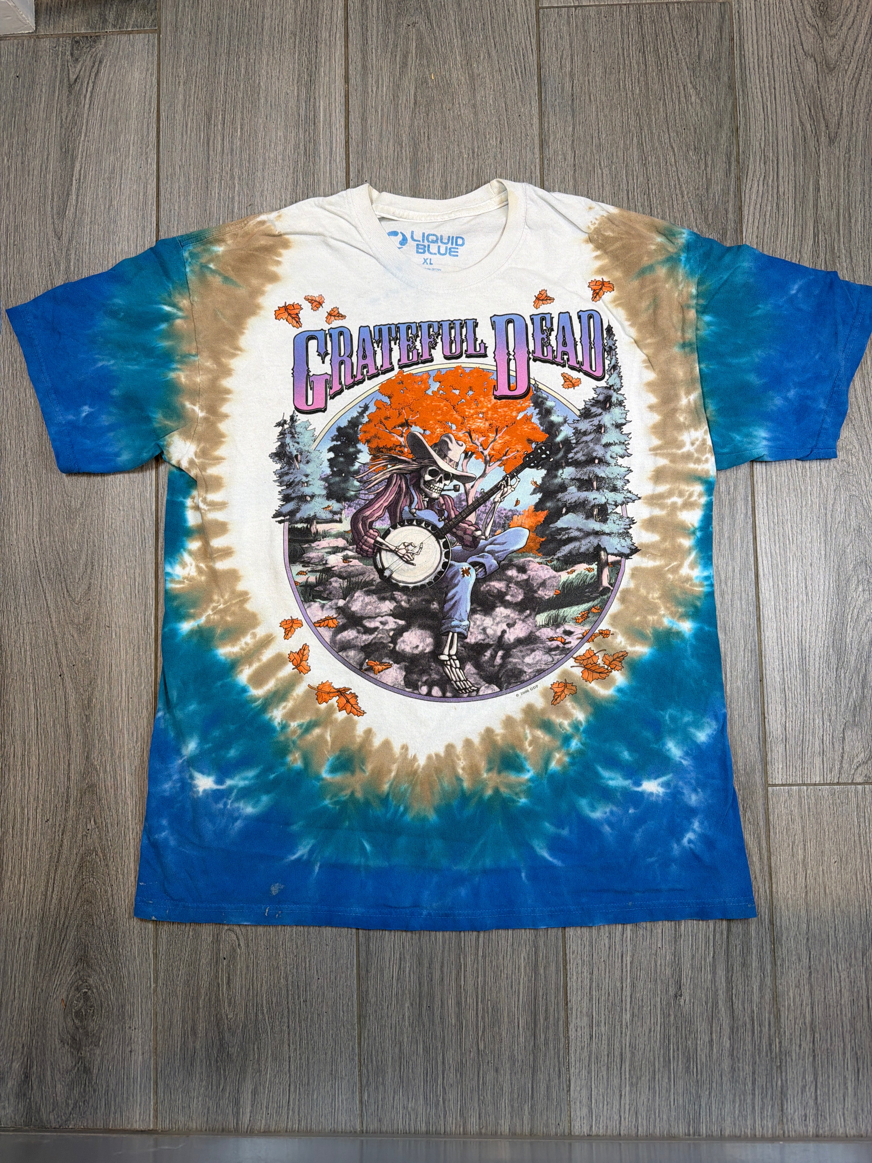 00s Grateful Dead 94 Fall Tour Double Sided Liquid Blue Tie Dye T-Shirt XL