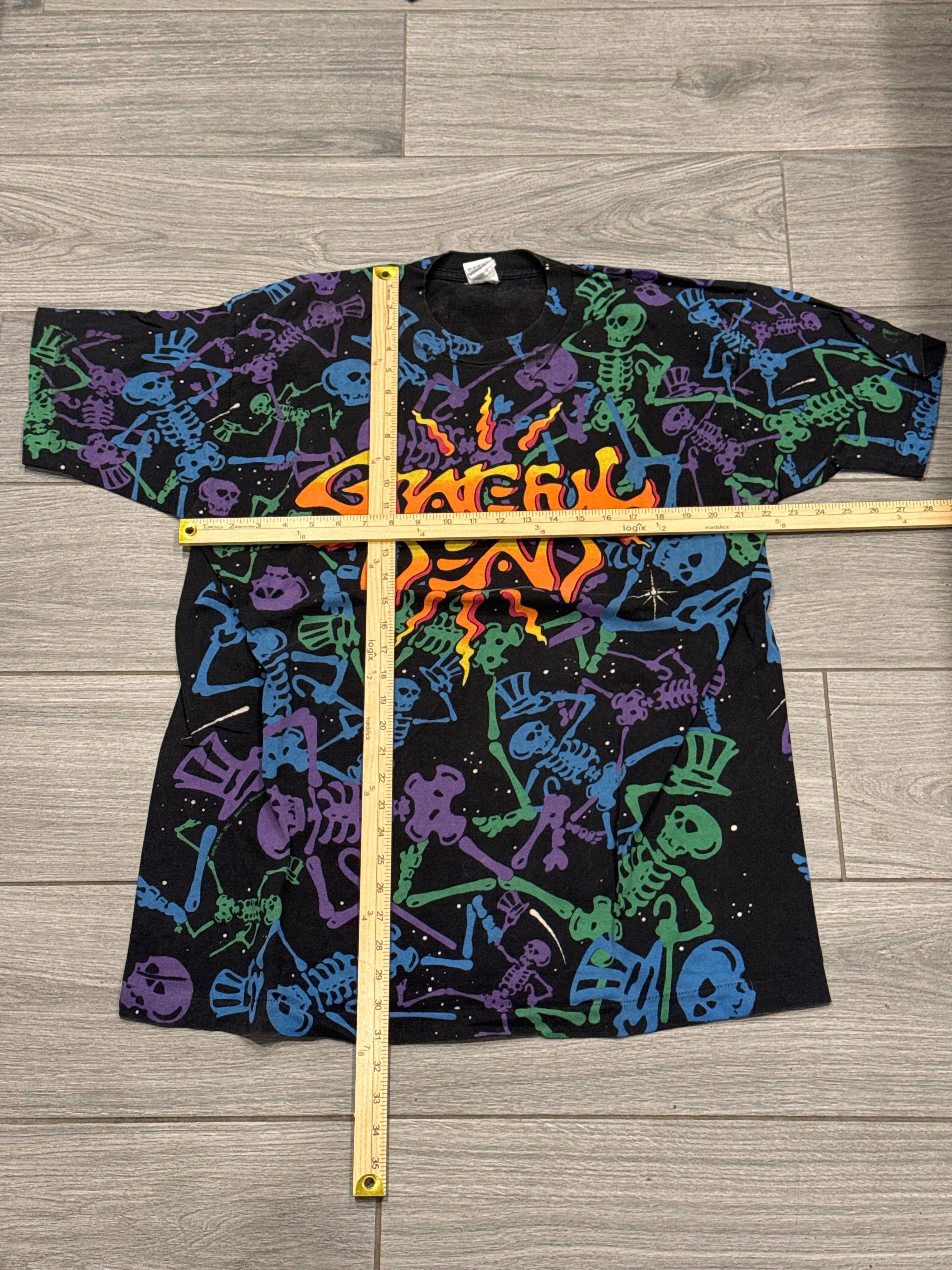 1992 Grateful Dead Skeleton Dead Space AOP Black FOTL T-Shirt XL
