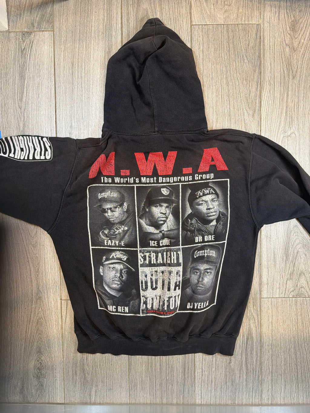 N.W.A. Straight Outta Compton Distressed Double Sided Black Hoodie L/XL