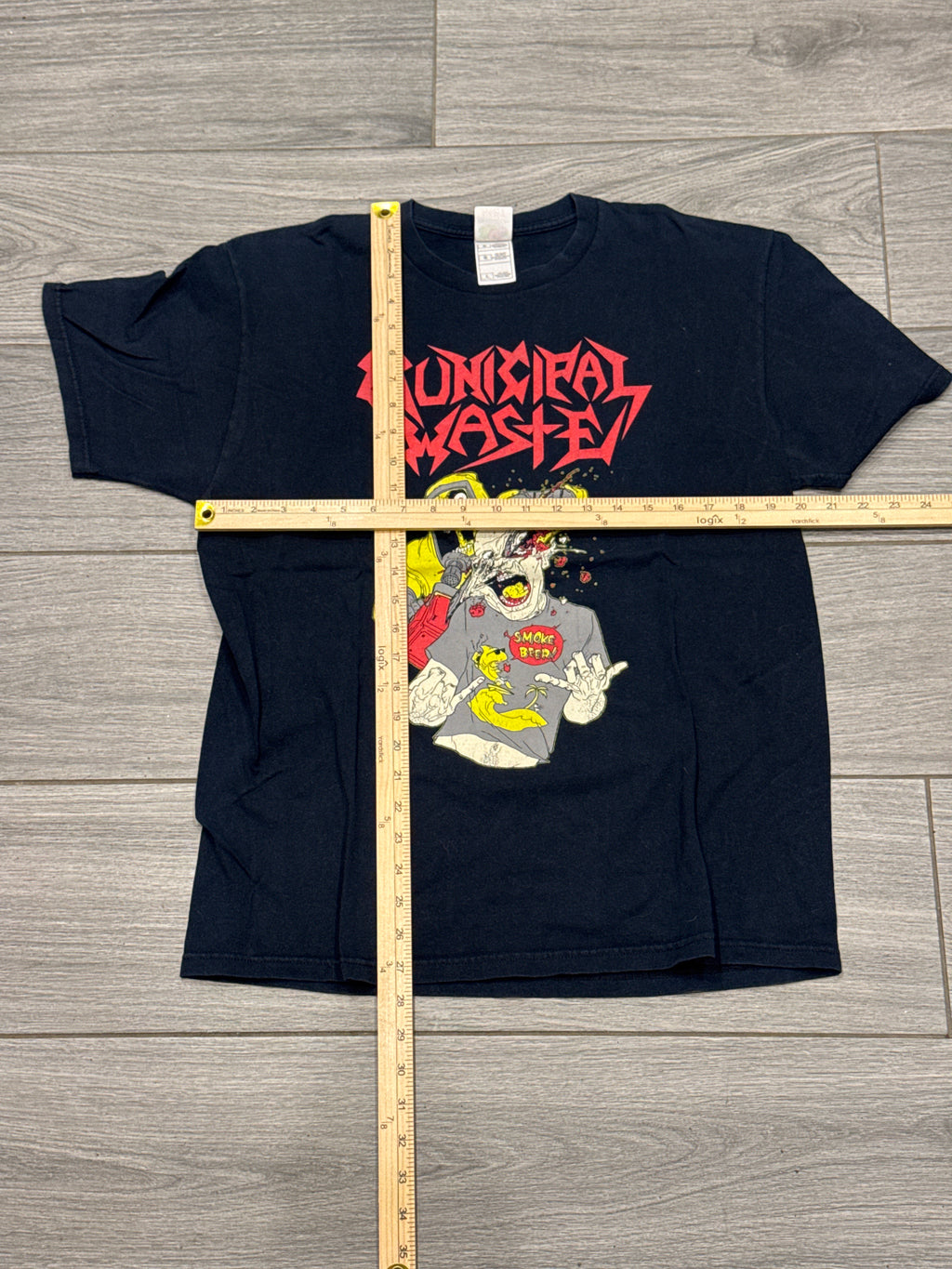 2004 Municipal Waste Smoke Beer Double Sided Black T-Shirt Large