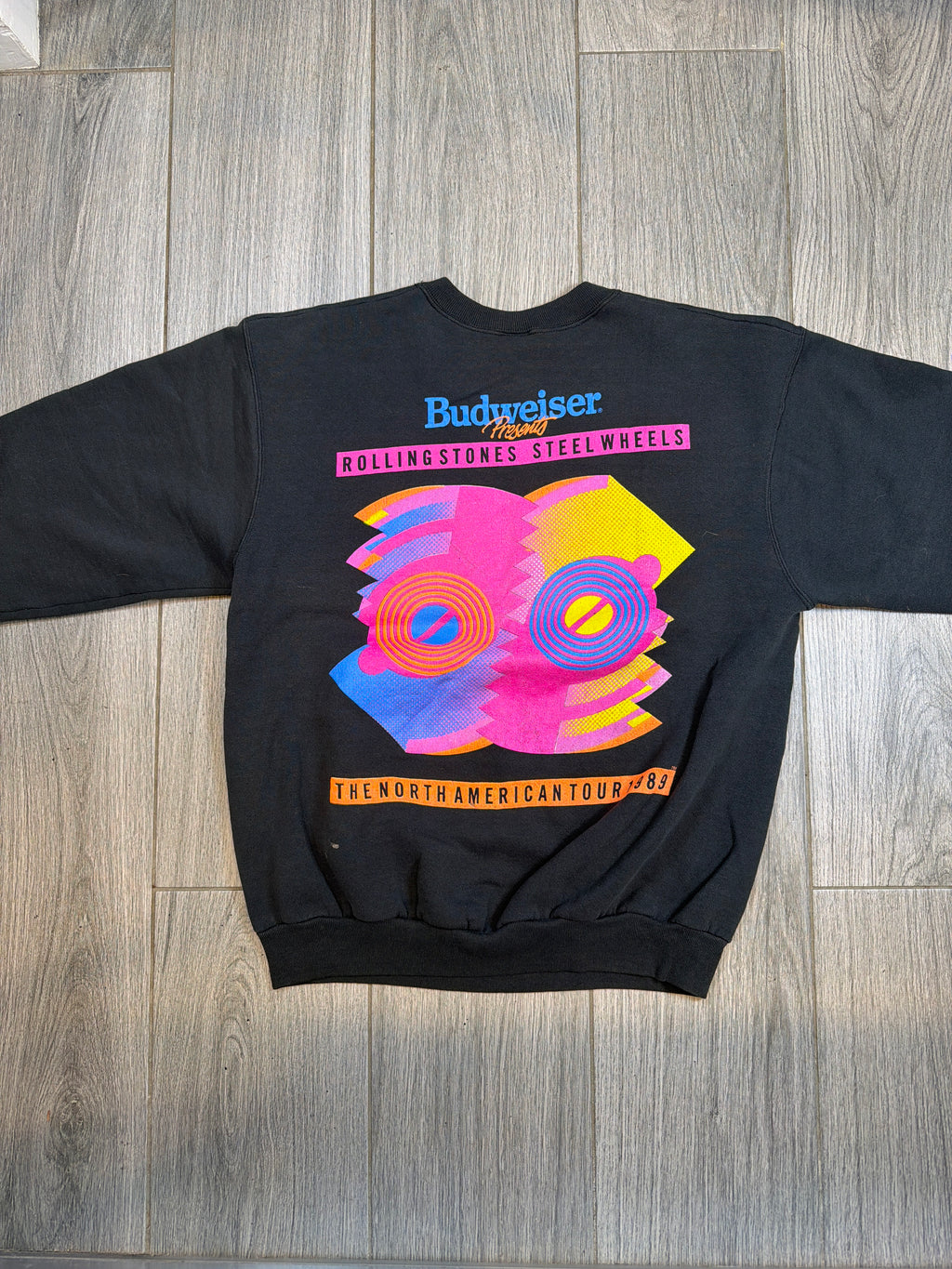1989 Rolling Stones 'Steel Wheels' Tour Crewneck Sweater Black XL