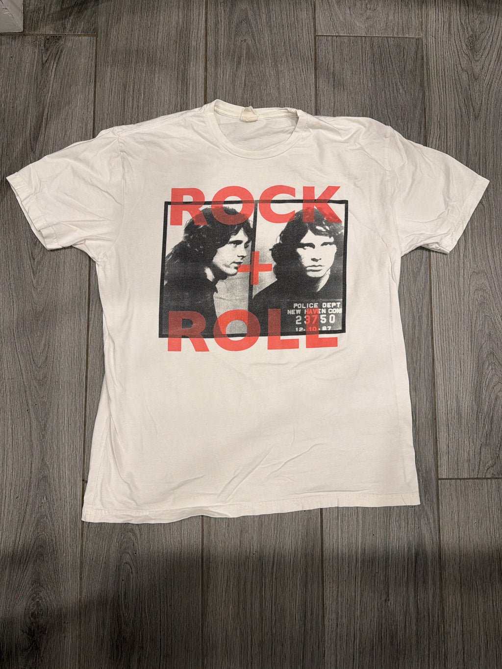 2009 The Doors Jim Morrison Rock + Roll Mugshot White T-Shirt Large