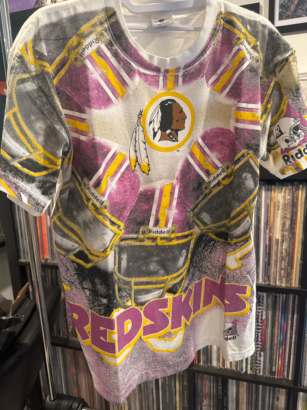 90s Washington Redskins Front AOP Riddell M Shirt White USA Single Stitch