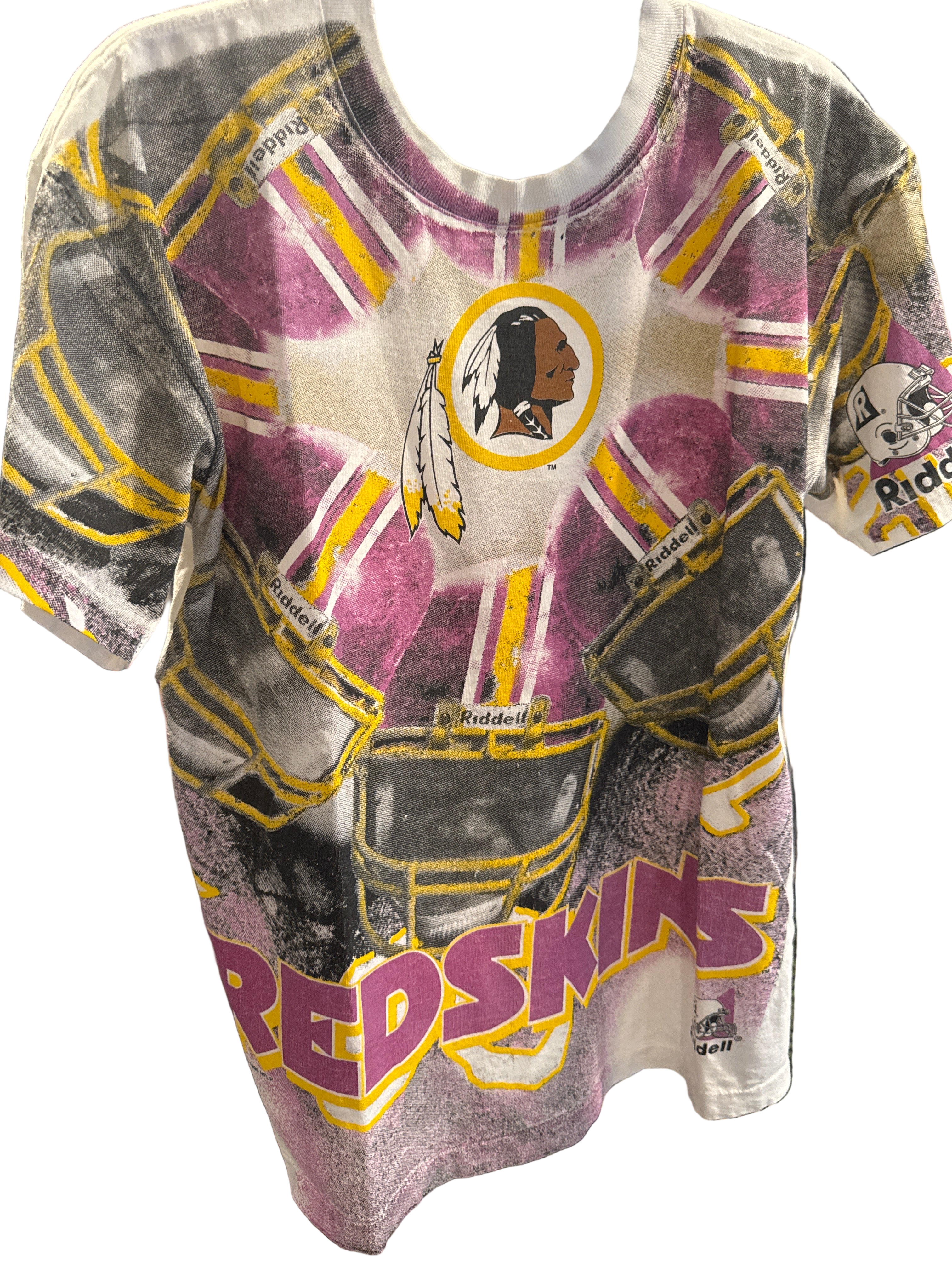 90s Washington Redskins Front AOP Riddell Shirt White USA Single Stitch Medium