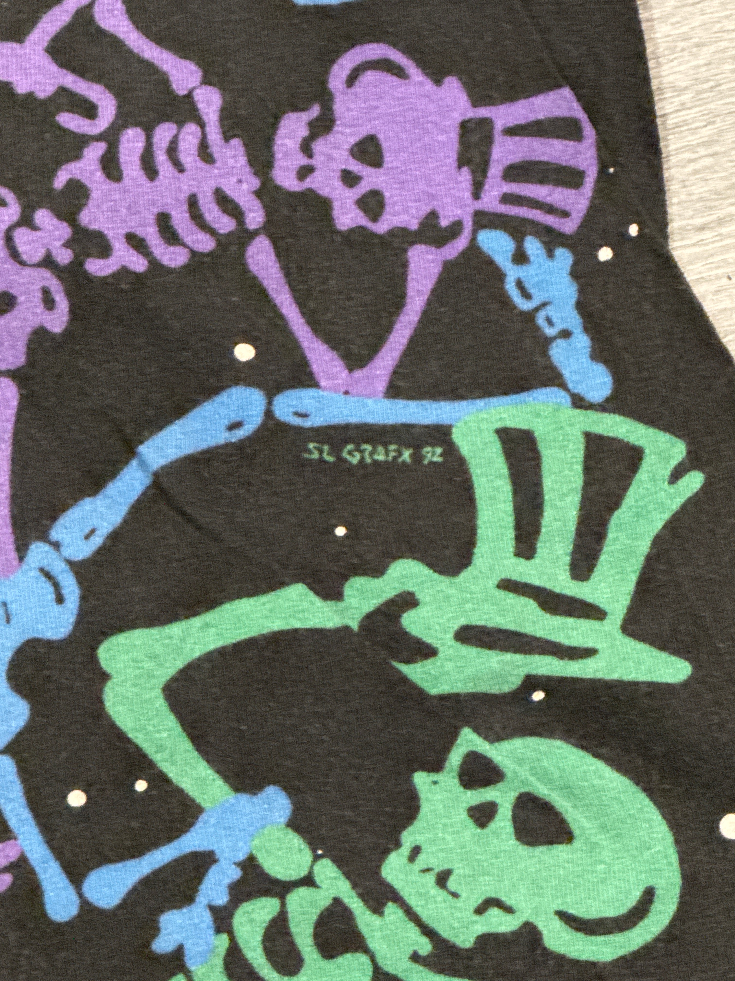 1992 Grateful Dead Skeleton Dead Space AOP Black FOTL T-Shirt XL