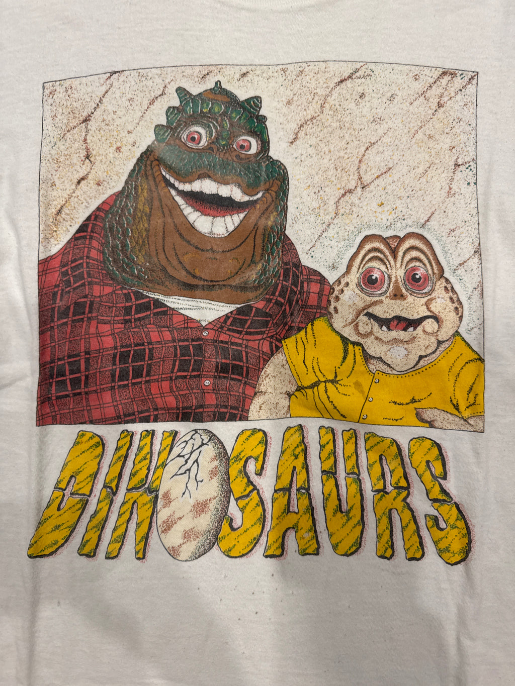 80s Dinosaurs TV Promo White Screen Stars T-Shirt XL