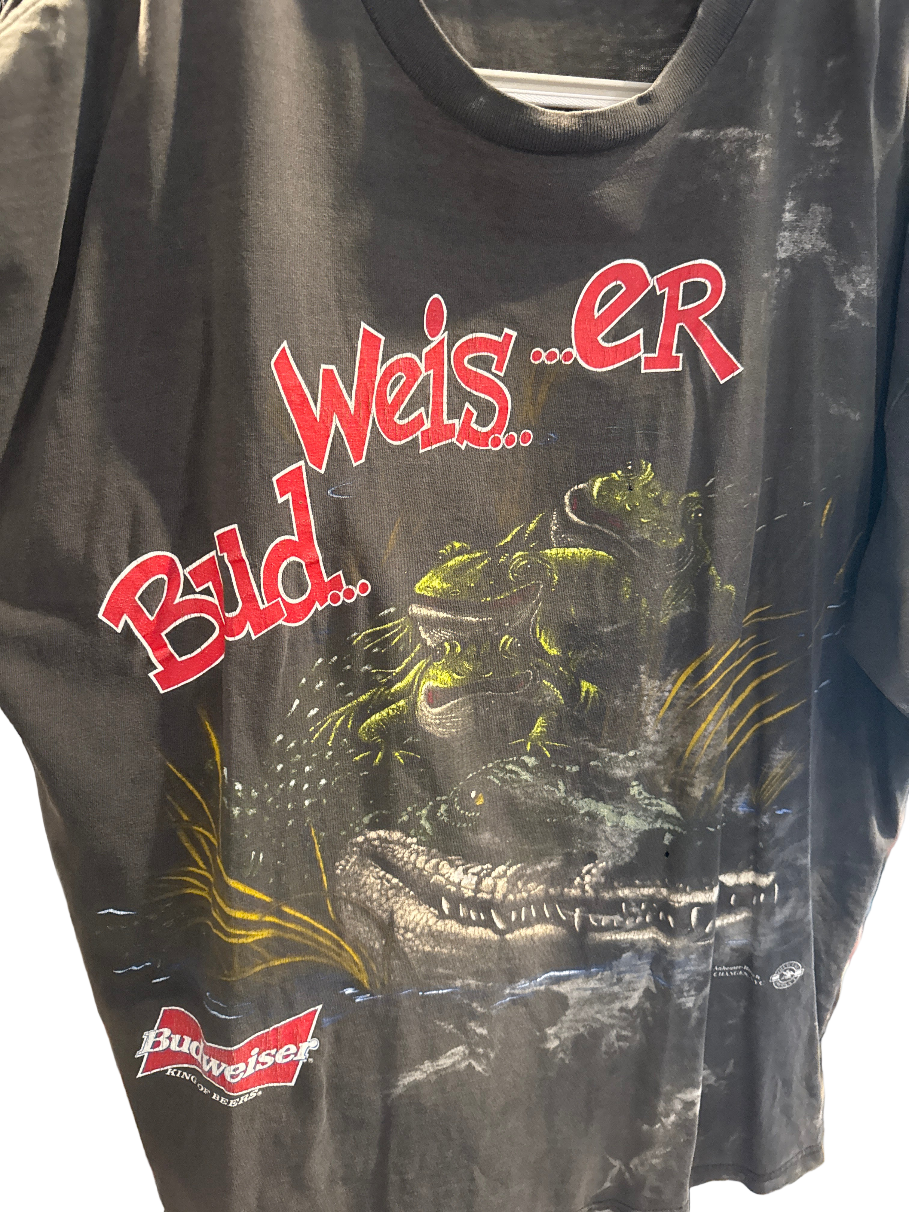 1996 Budweiser Frogs Alligator Thrashed T-Shirt  XXL Black