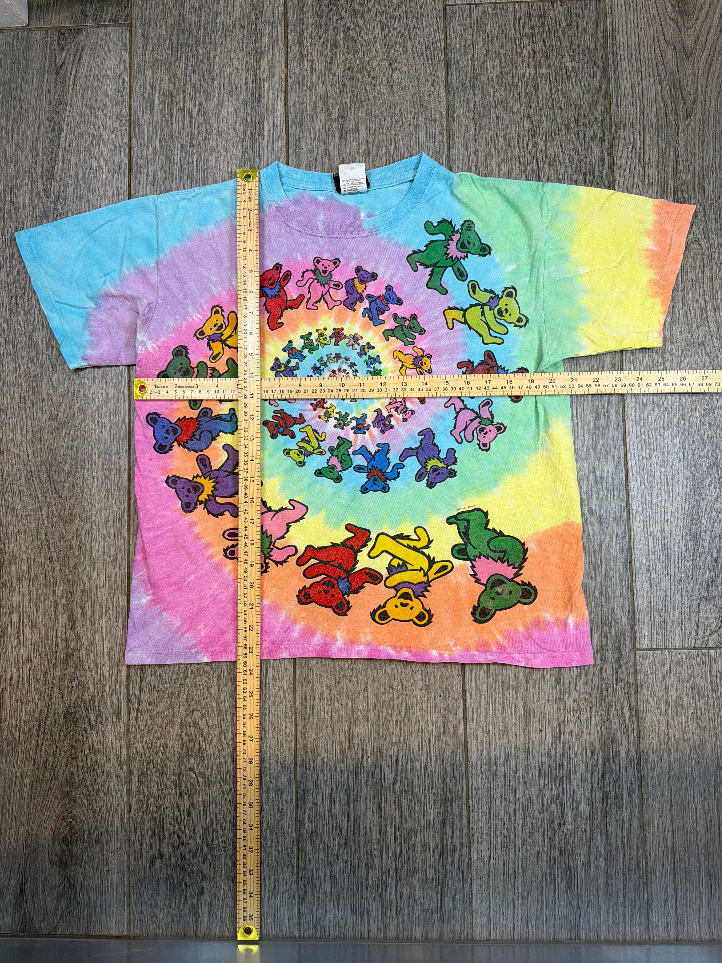 90s Grateful Dead Bear Spiral Tie Dye Liquid Blue T-Shirt Medium