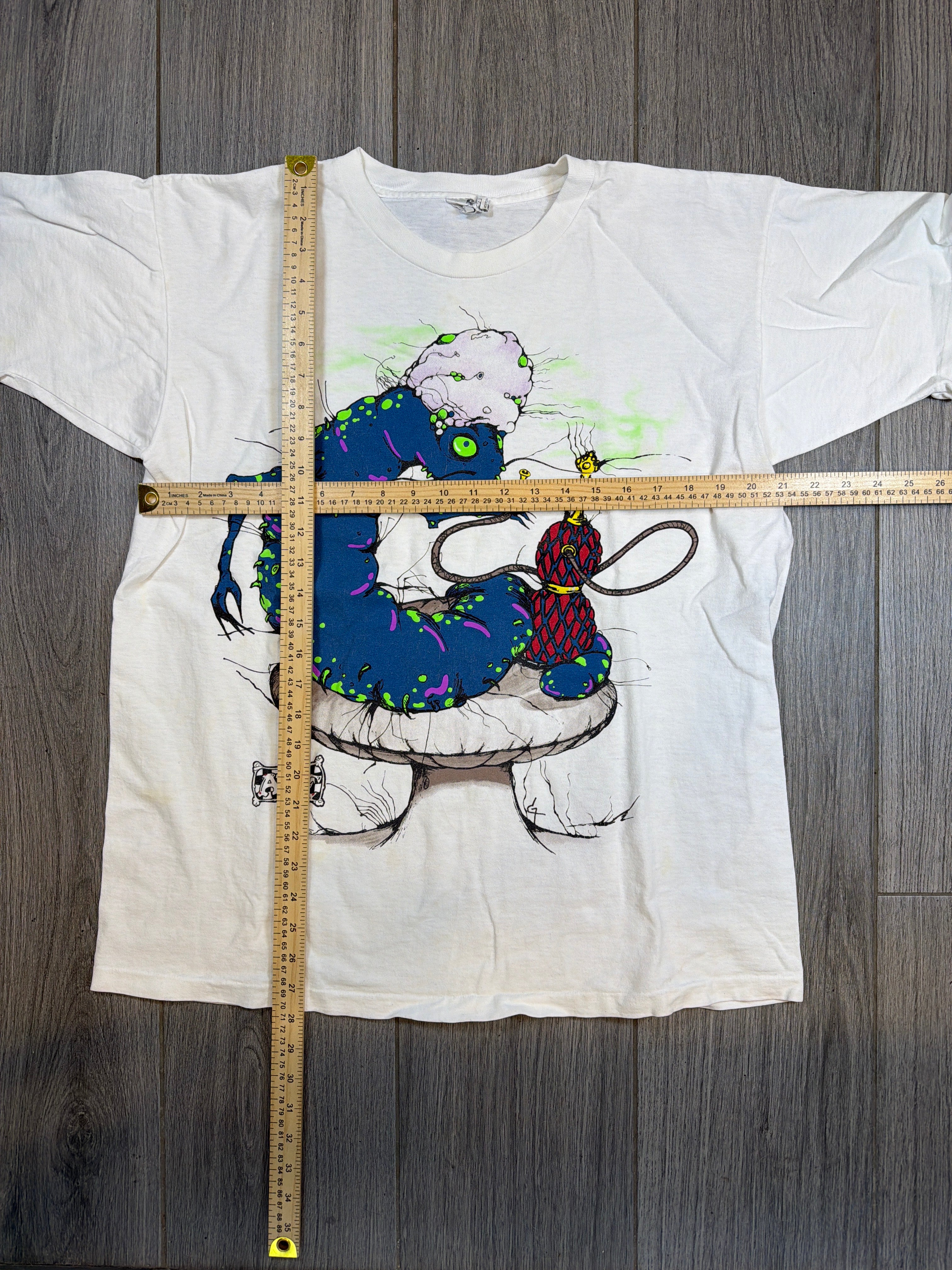 Alice im Wunderland 90er Andazia „Who Are You?“ Weißes T-Shirt Large