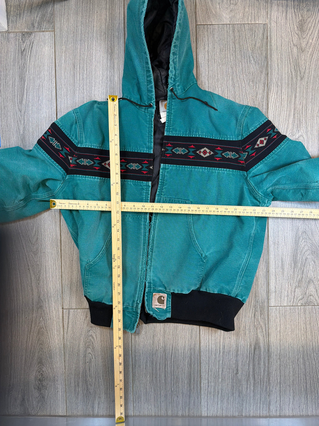 90s Carhartt Turquoise Aztec Jacket Distressed Fits Medium