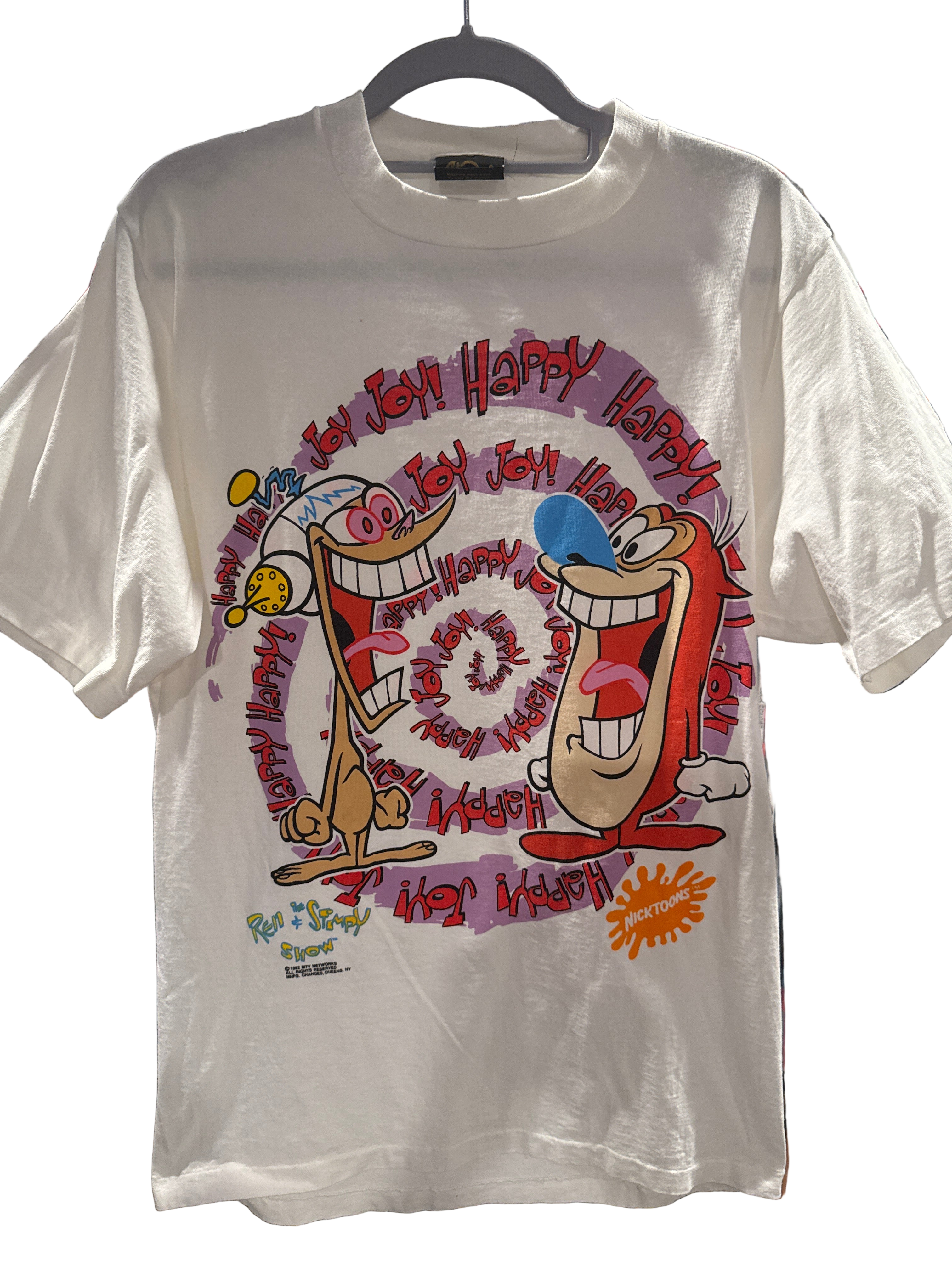 1992 Ren and Stimpy Nickelodeon Happy Joy Changes White Large