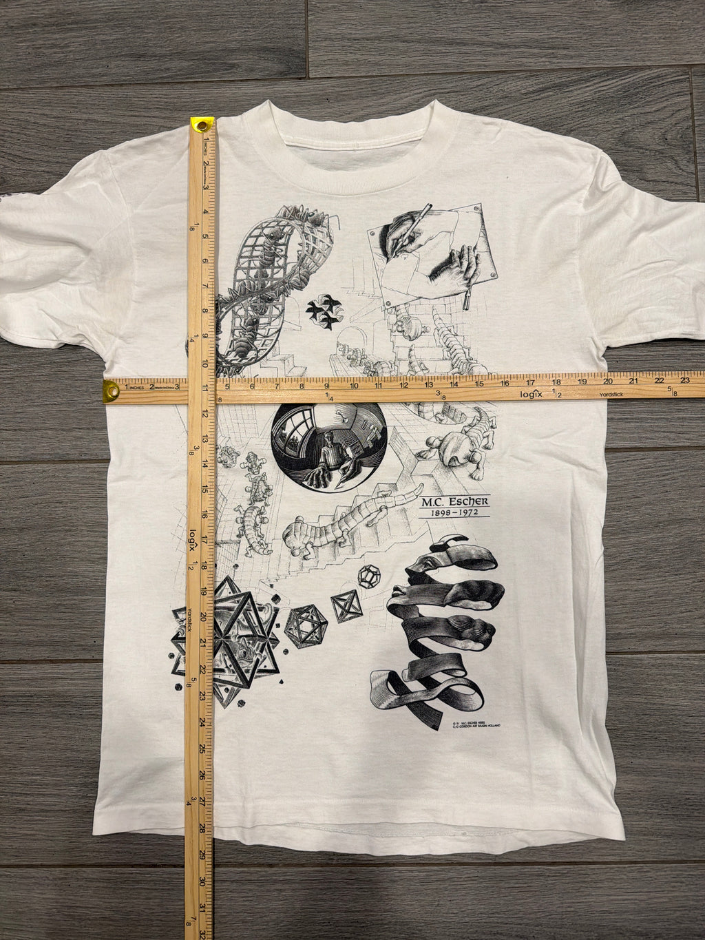1991 MC Escher Art Vintage T-Shirt White Large Long Sleeve M.C.
